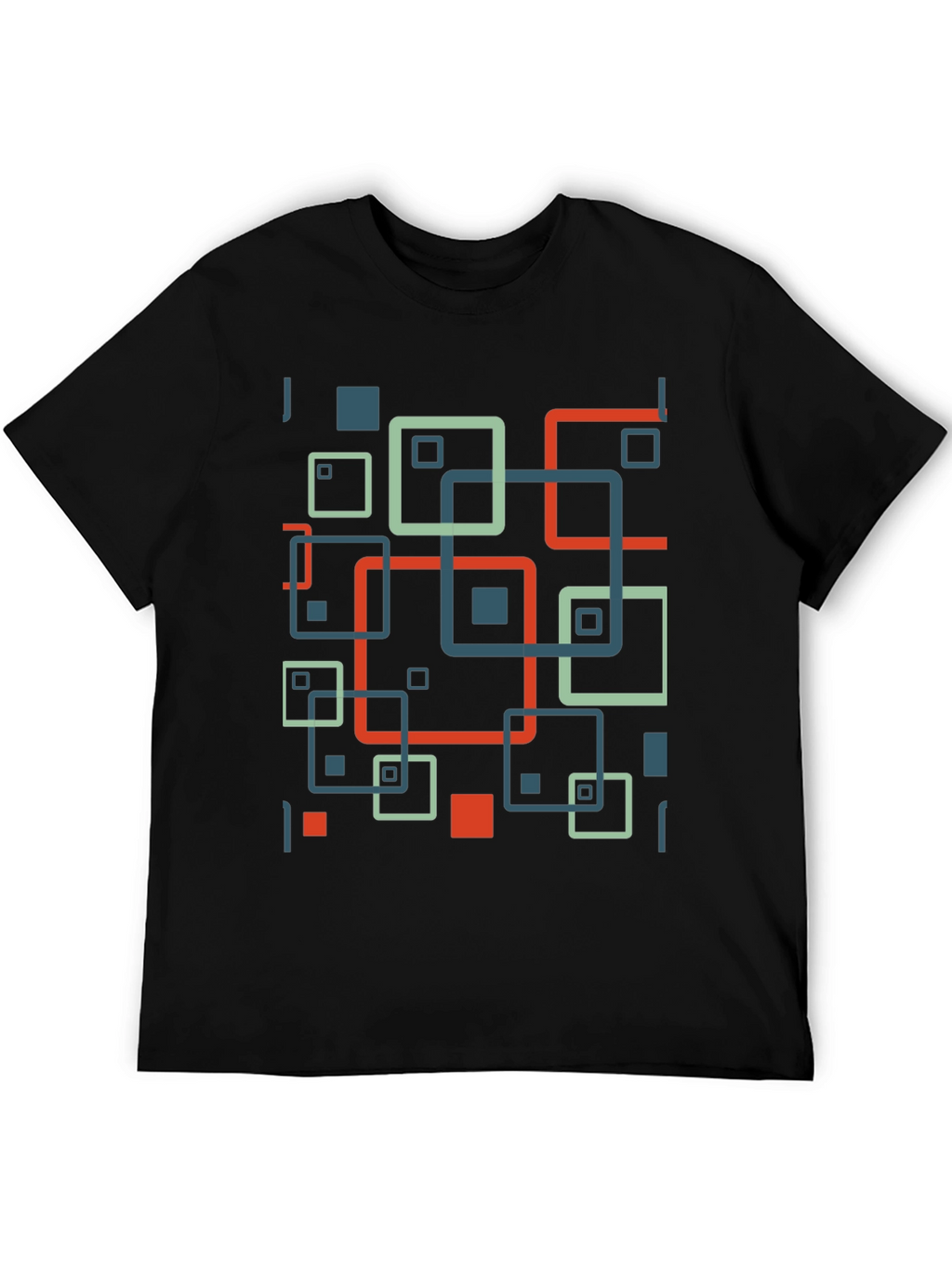 Geometric Square Pattern Black T-Shirt
