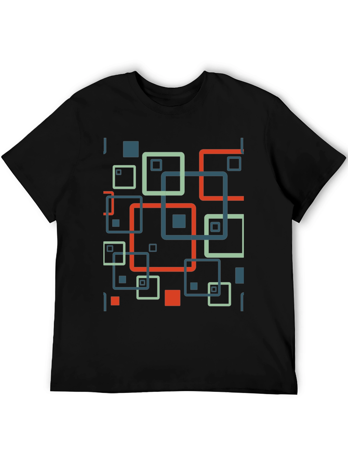 Geometric Square Pattern Black T-Shirt