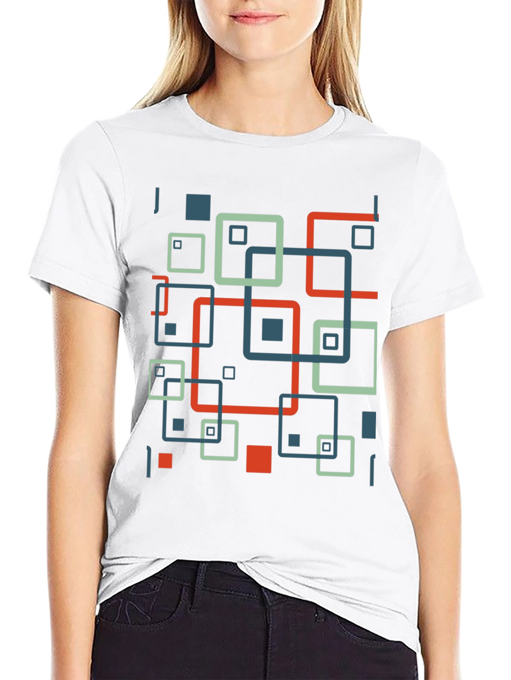Geometric Square Pattern Black T-Shirt