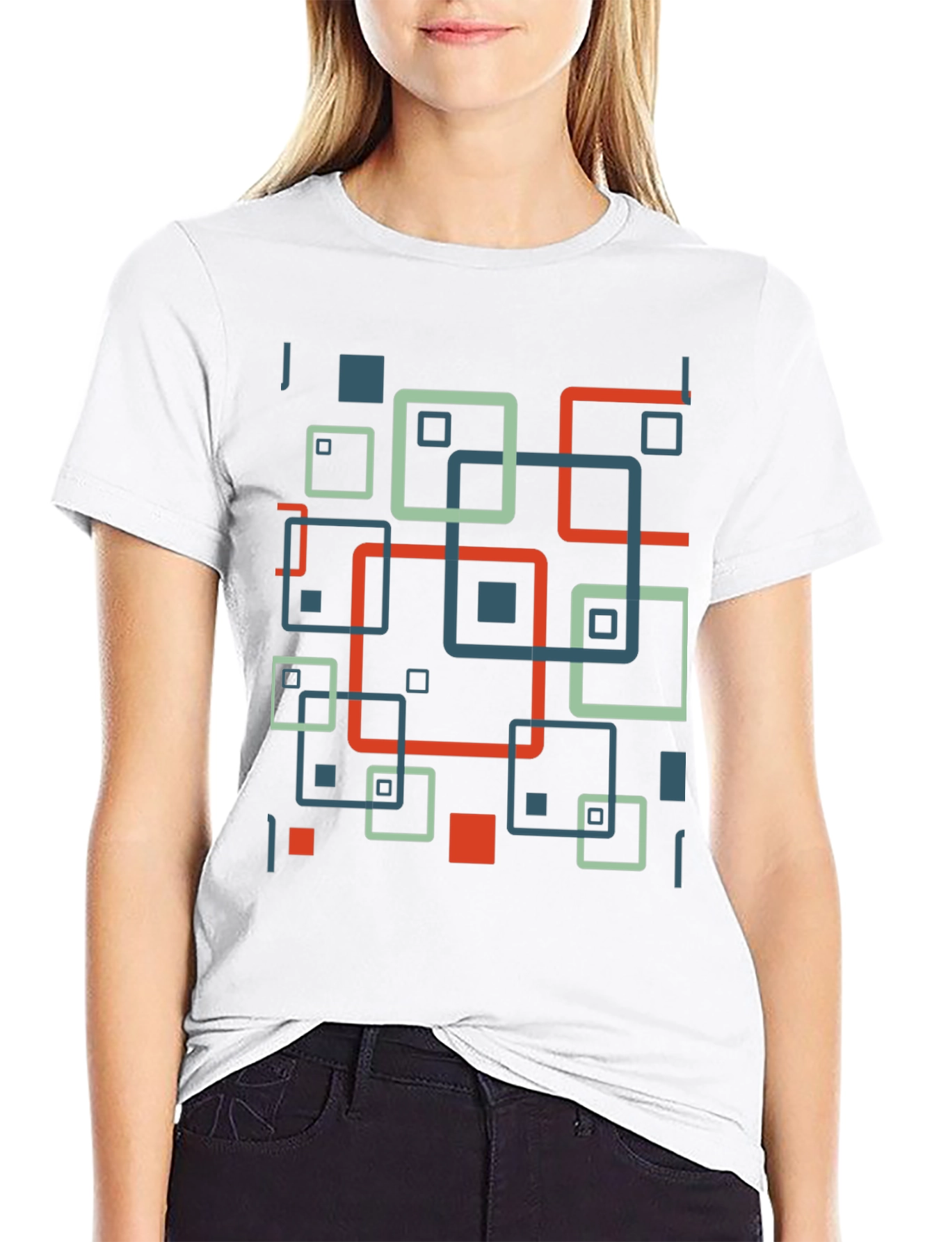 Geometric Square Pattern Black T-Shirt