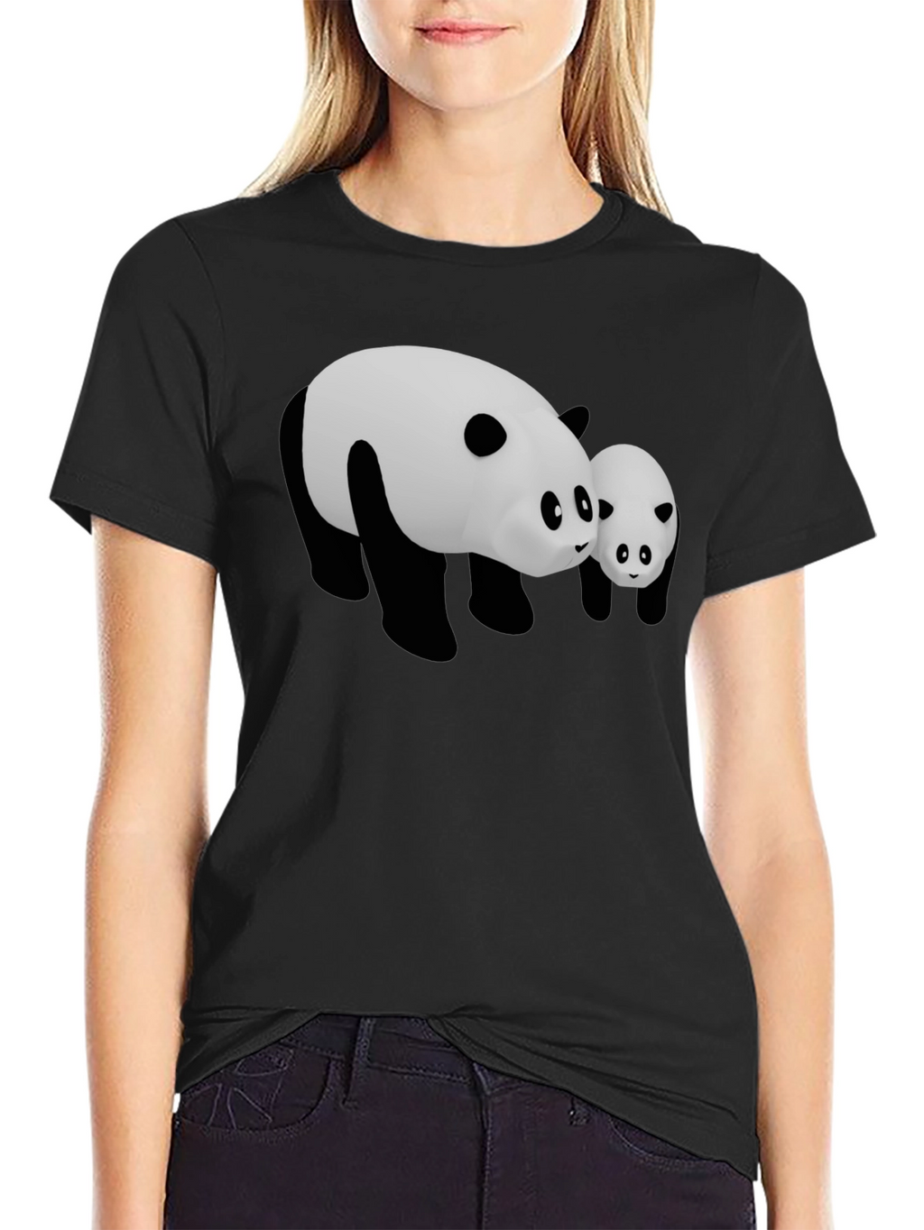 Cute Panda Bear Graphic Black T-Shirt
