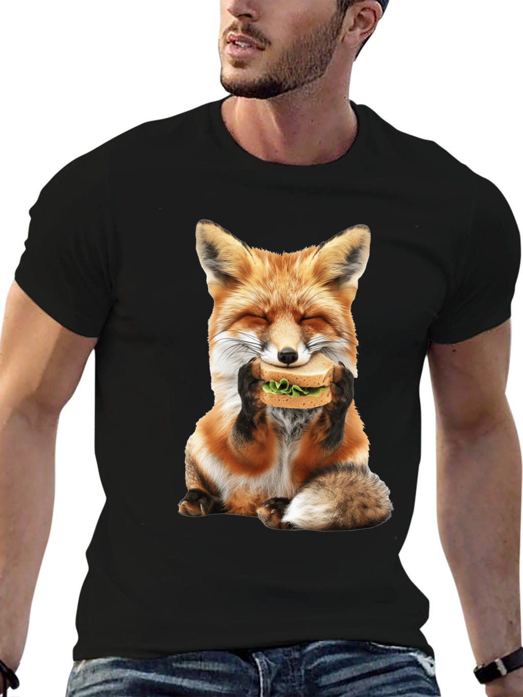 Fox Eating Sandwich Graphic T-Shirt