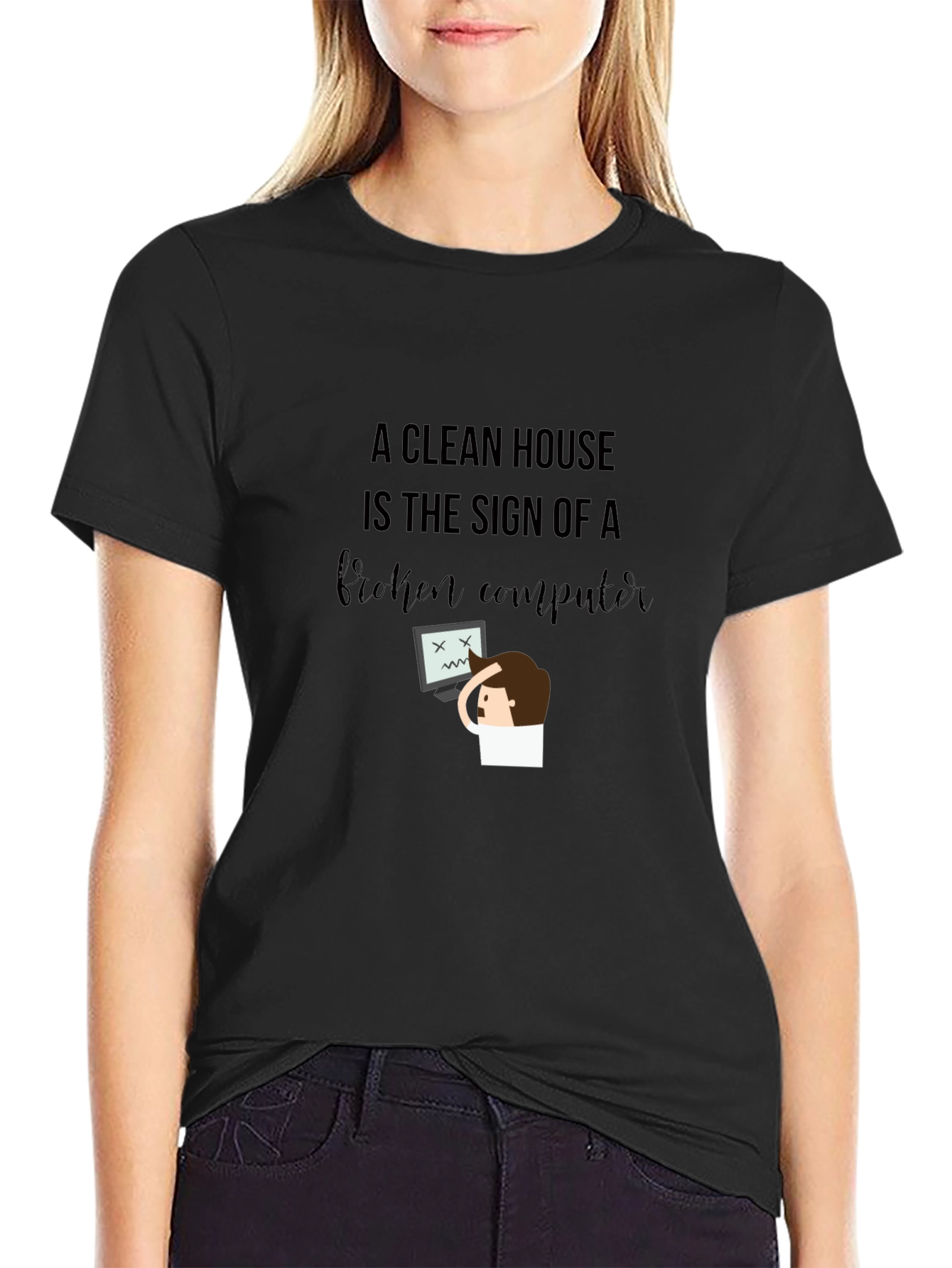 Funny Clean House Broken Computer Graphic T-Shirt