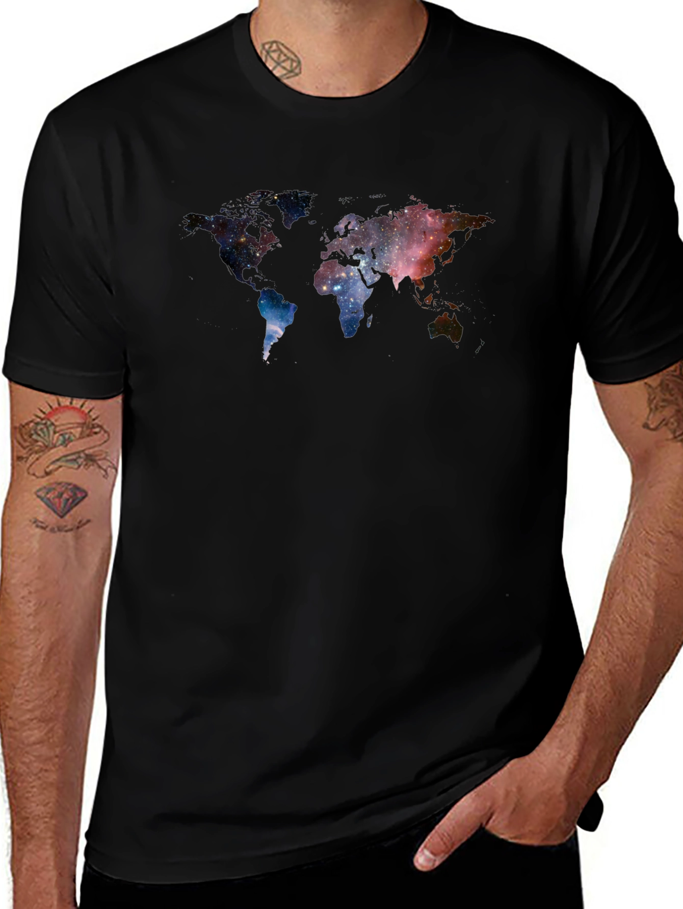 Cosmic World Map Graphic Tee - Soft Black T-Shirt