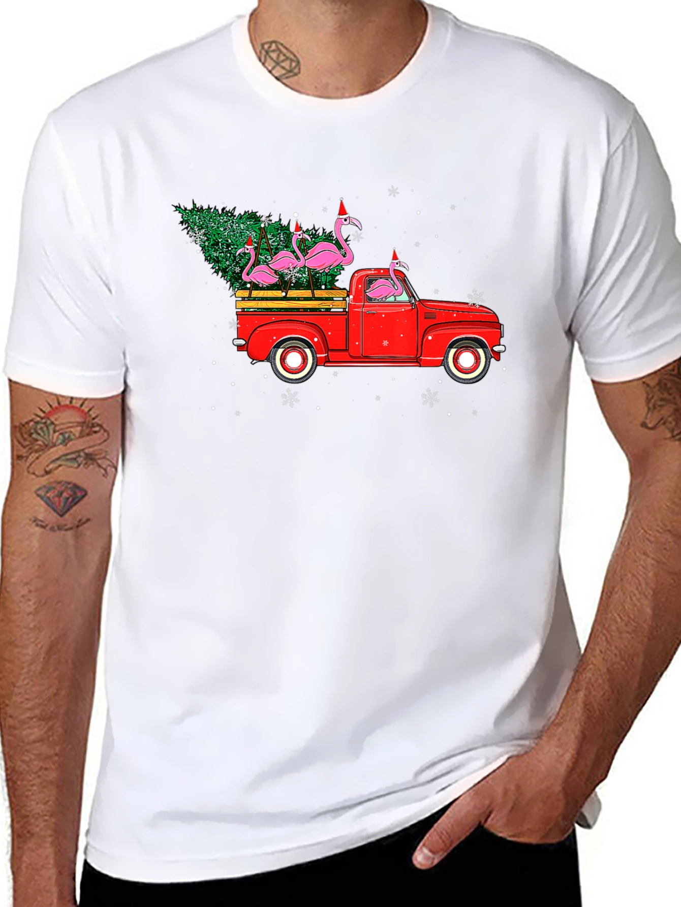 Flamingo Christmas Truck T-Shirt