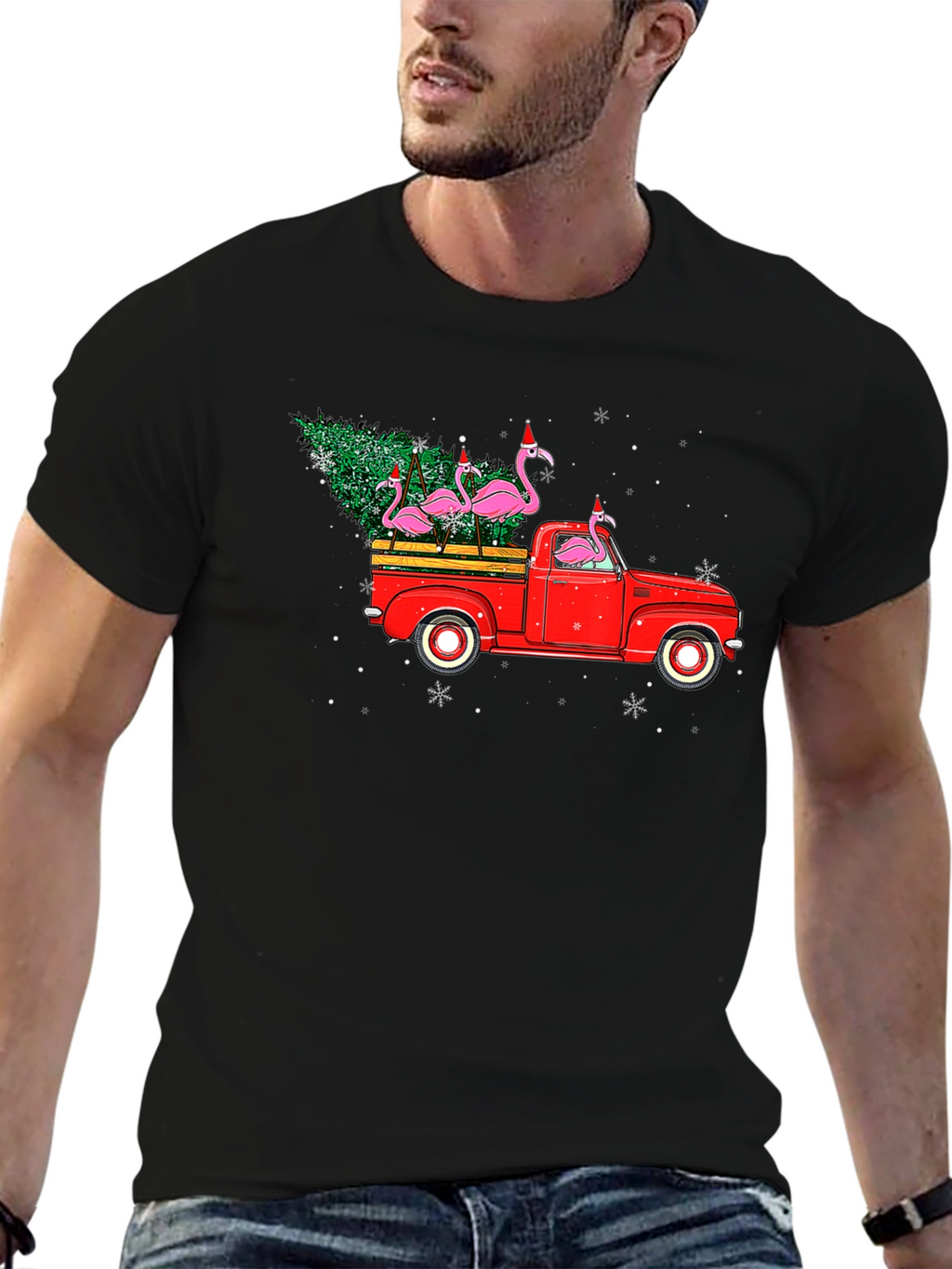 Flamingo Christmas Truck T-Shirt