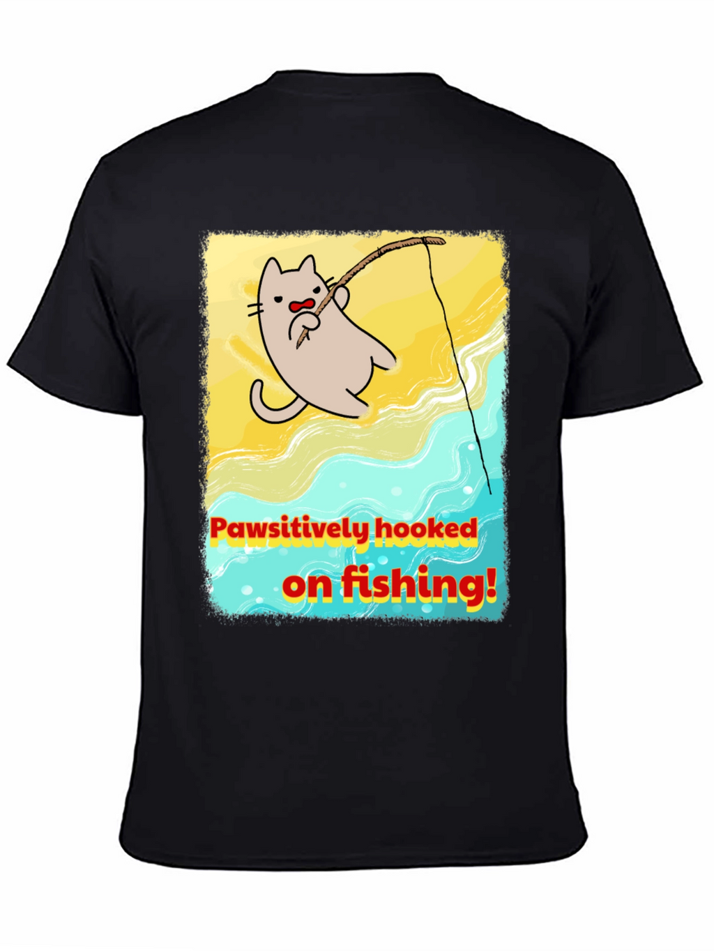 Pawsitively Hooked Cat Fishing Graphic Tee