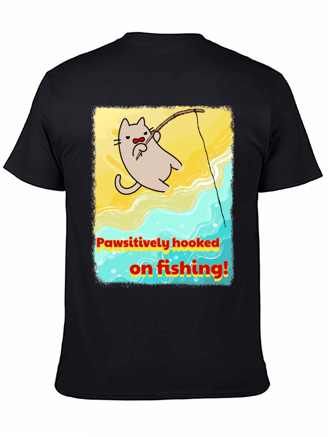 Pawsitively Hooked Cat Fishing Graphic Tee