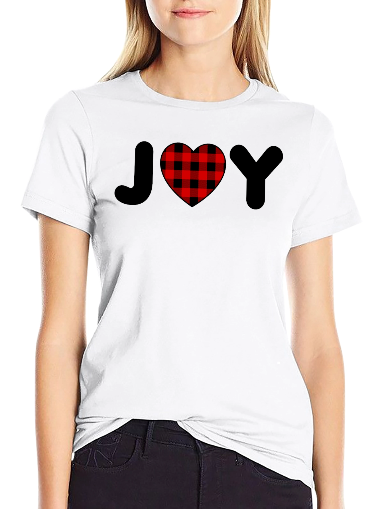 JOY Buffalo Plaid Heart Black T-Shirt