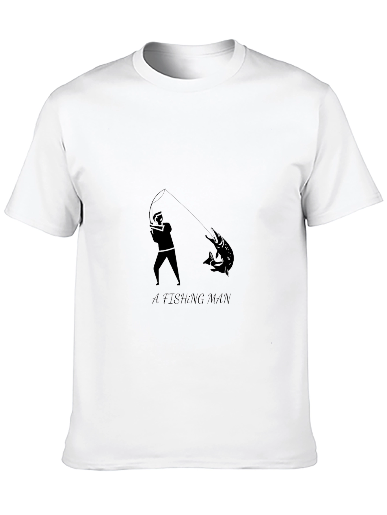 Mens Fishing Man Graphic Print Black T-Shirt