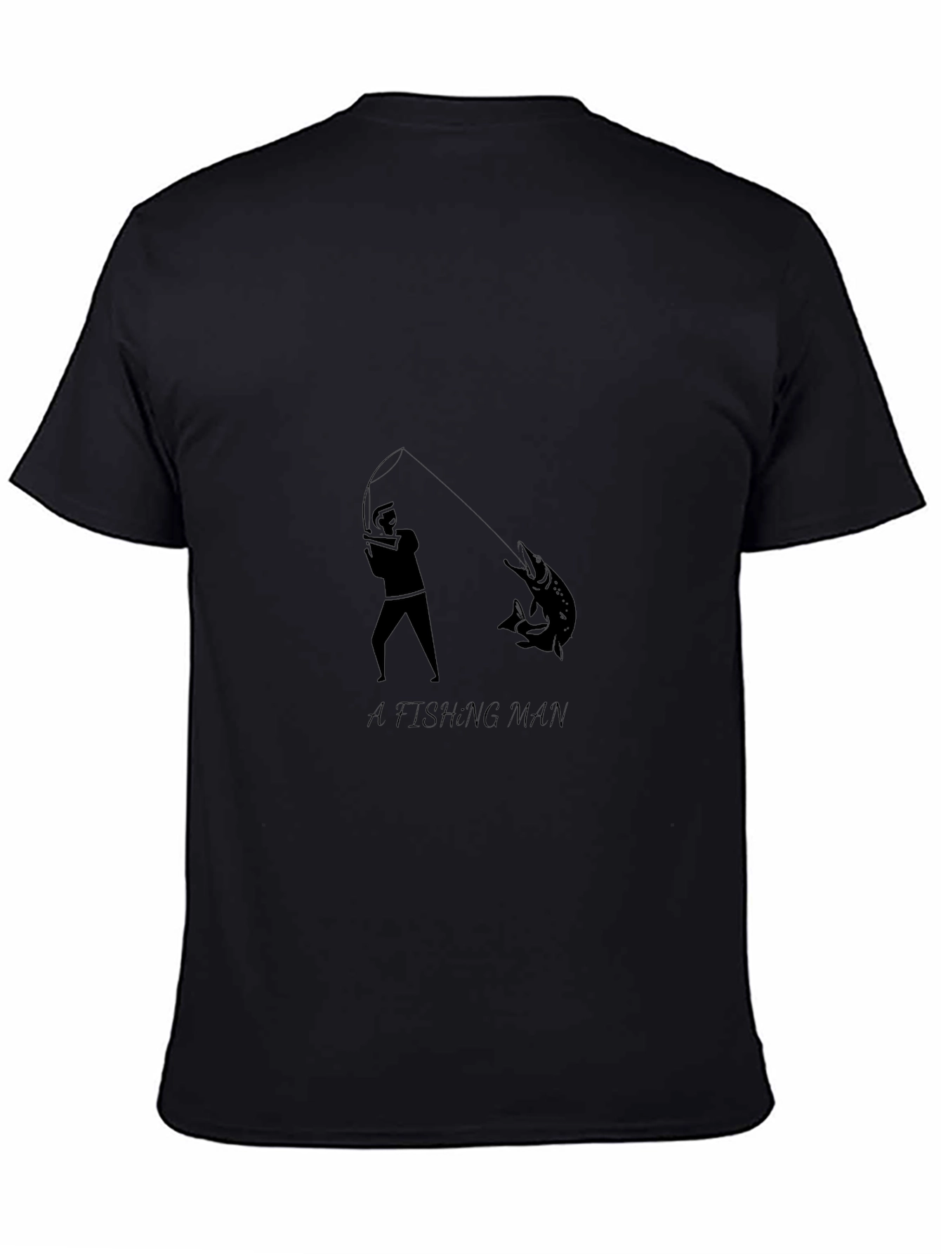 Mens Fishing Man Graphic Print Black T-Shirt