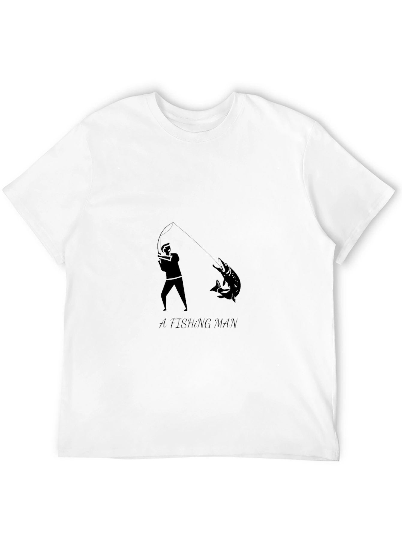 Mens Fishing Man Graphic Print Black T-Shirt