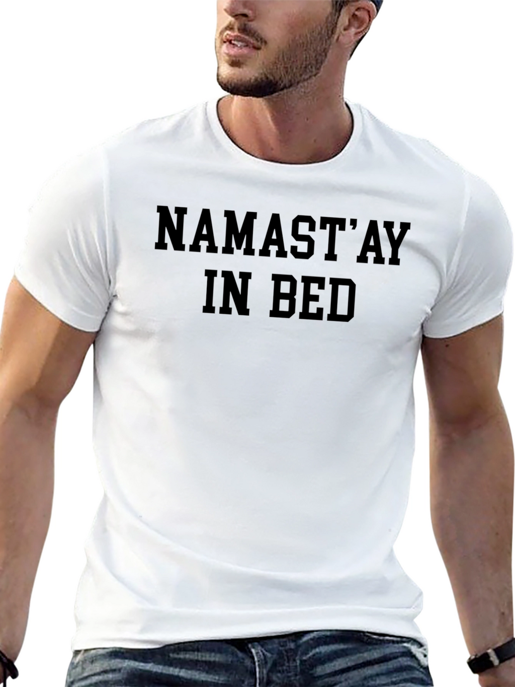 Namastay In Bed Black Graphic T-Shirt