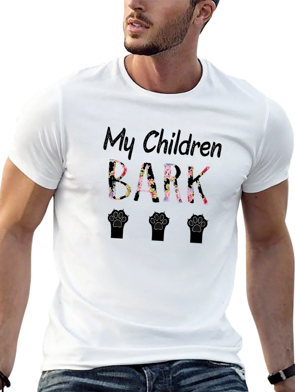 My Children Bark T-Shirt - Floral Paw Prints