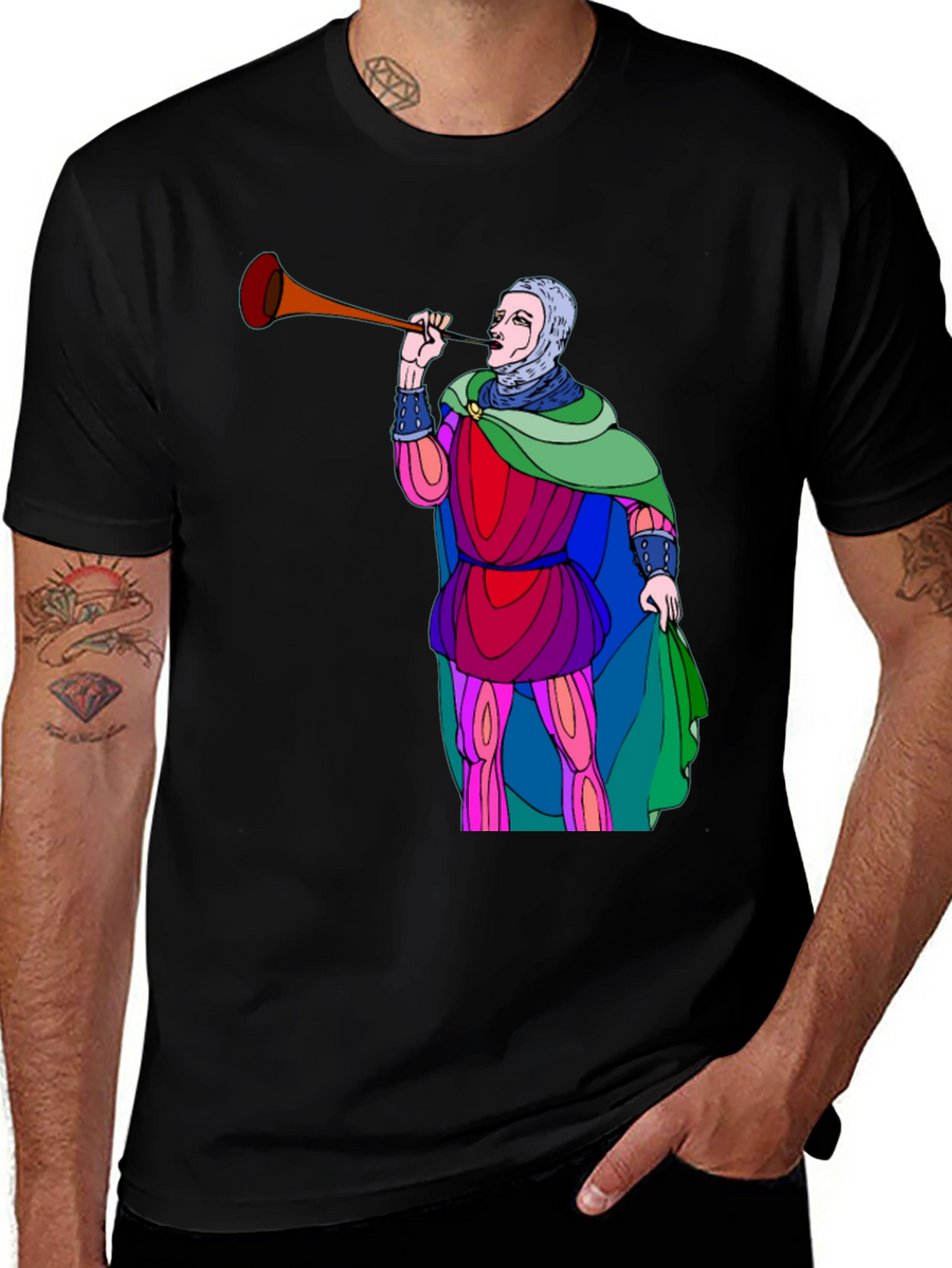 Medieval Trumpeter Graphic Tee - Unique Design