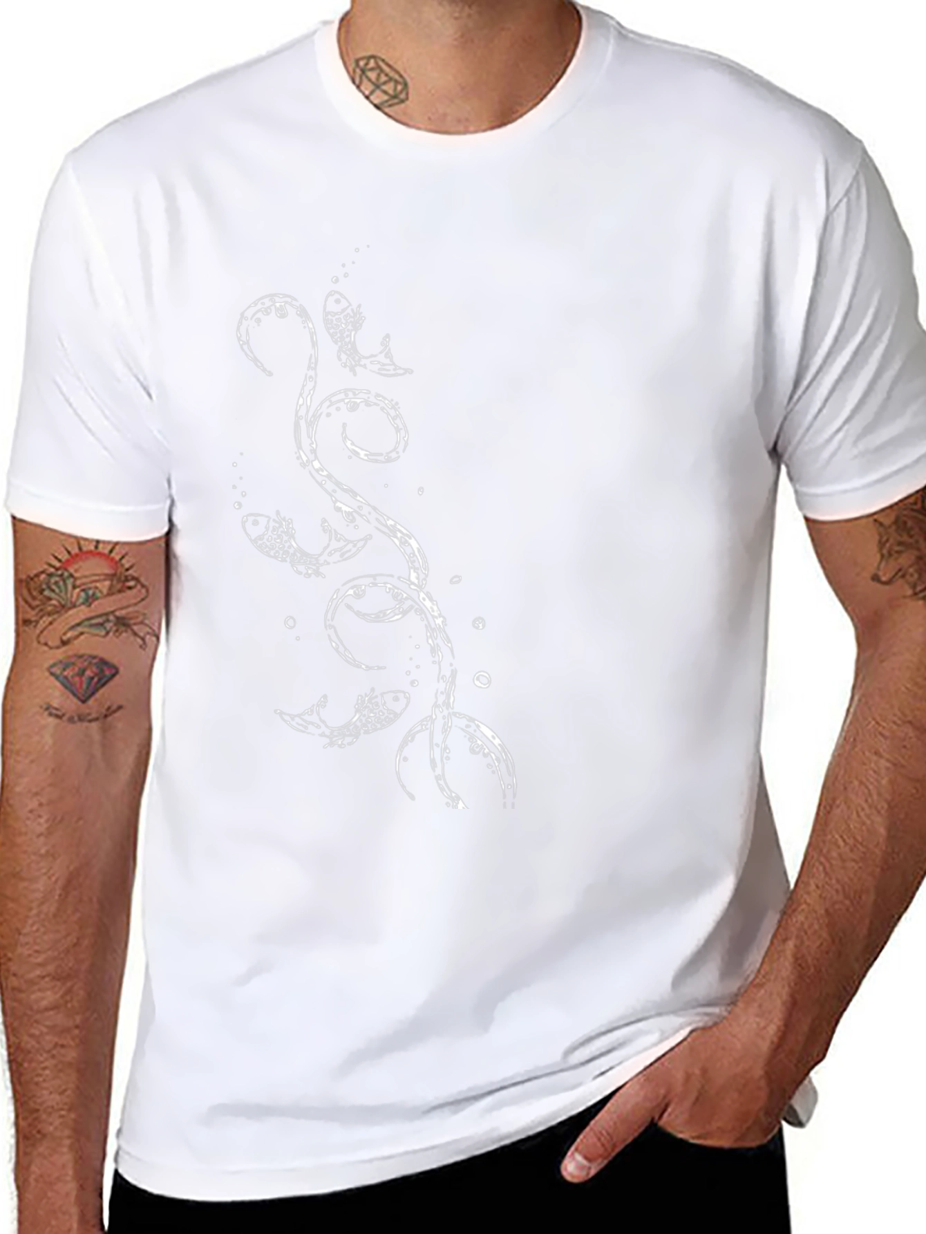 Mens Black T-Shirt with Fish Graphic Print