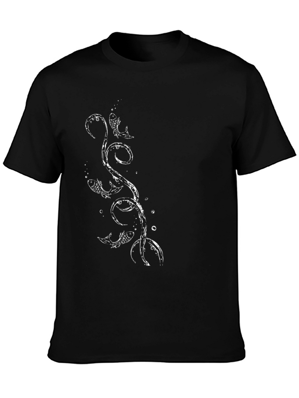 Mens Black T-Shirt with Fish Graphic Print