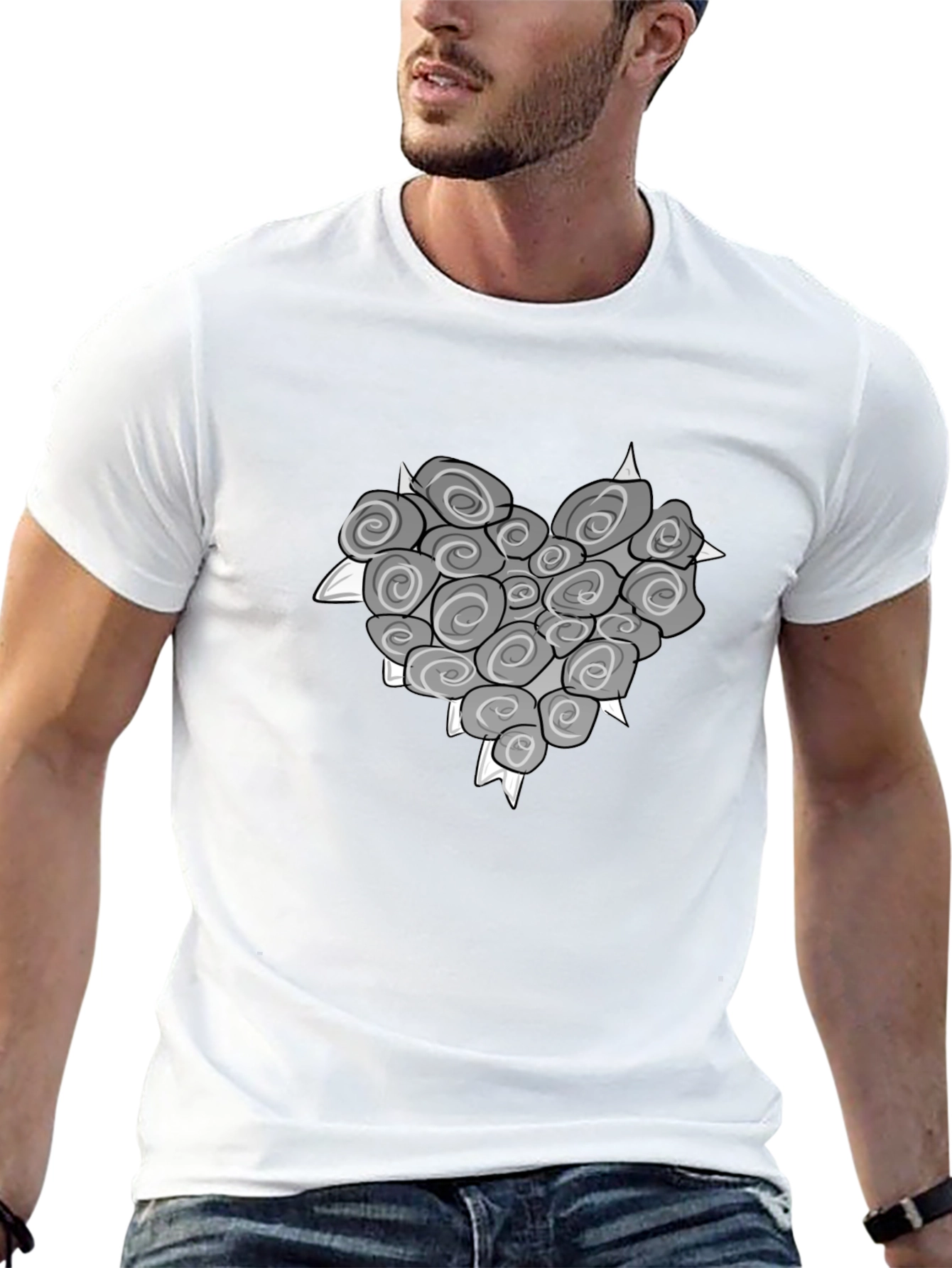 Heart of Roses Graphic T-Shirt - Stylish Black Tee