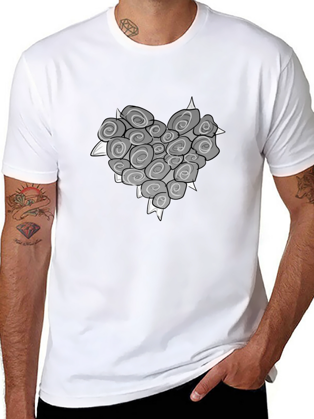 Heart of Roses Graphic T-Shirt - Stylish Black Tee
