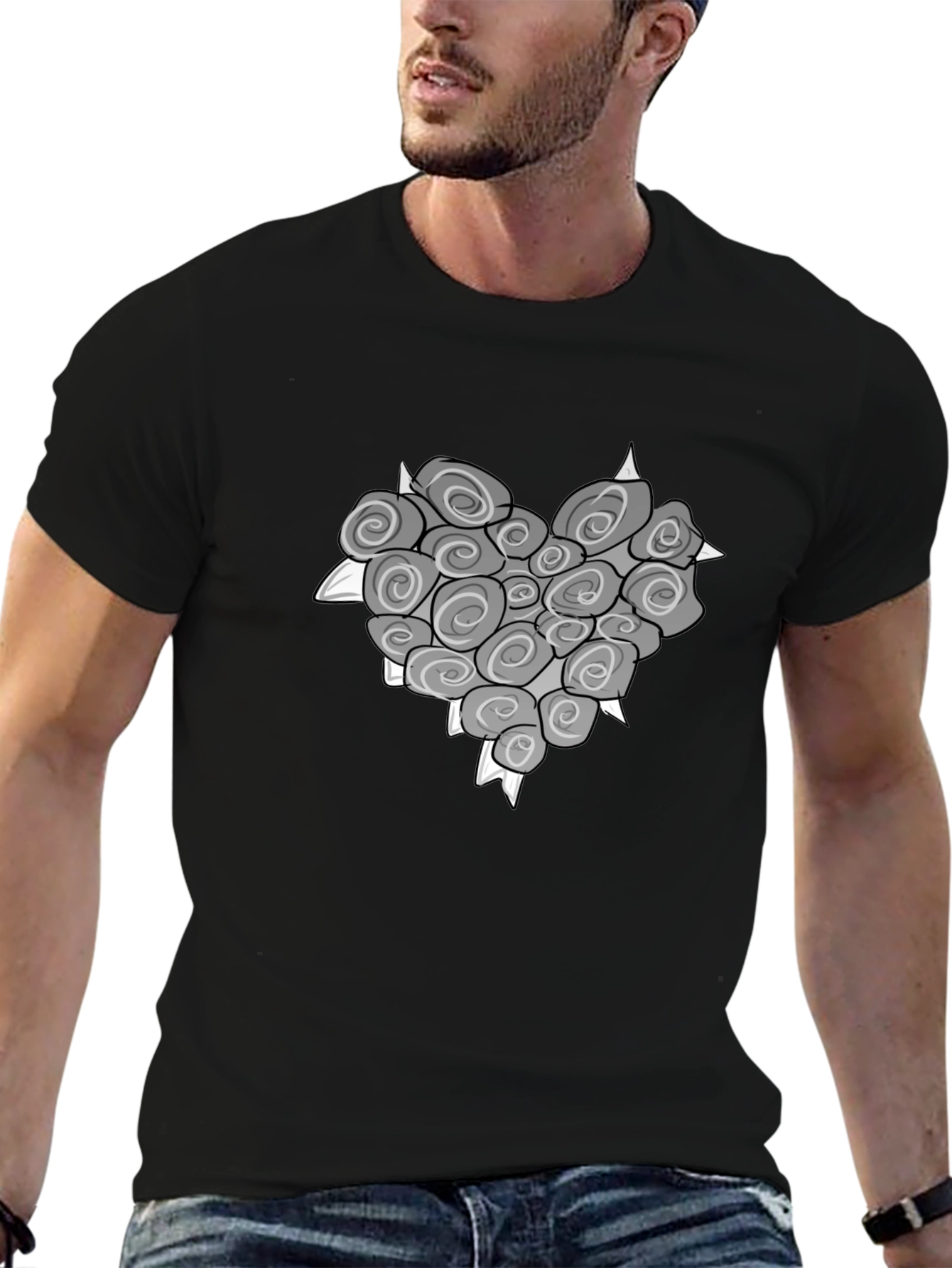 Heart of Roses Graphic T-Shirt - Stylish Black Tee