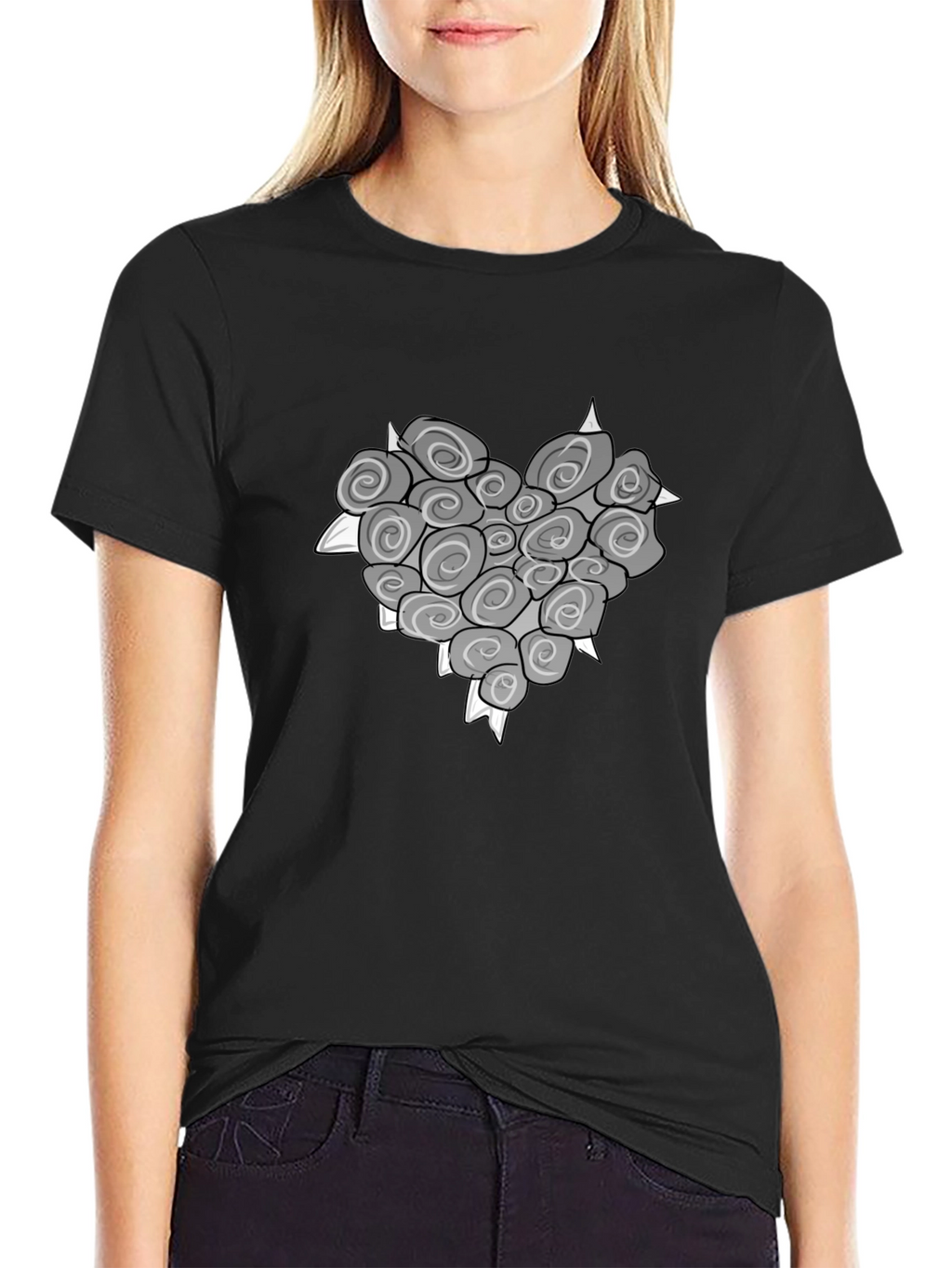 Heart of Roses Graphic T-Shirt - Stylish Black Tee