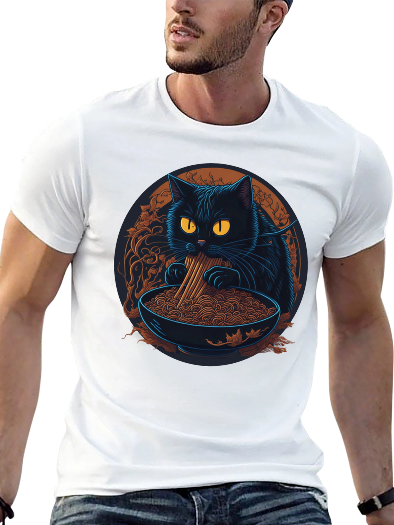 Cat Ramen T-Shirt - Cute Graphic Tee for Foodies