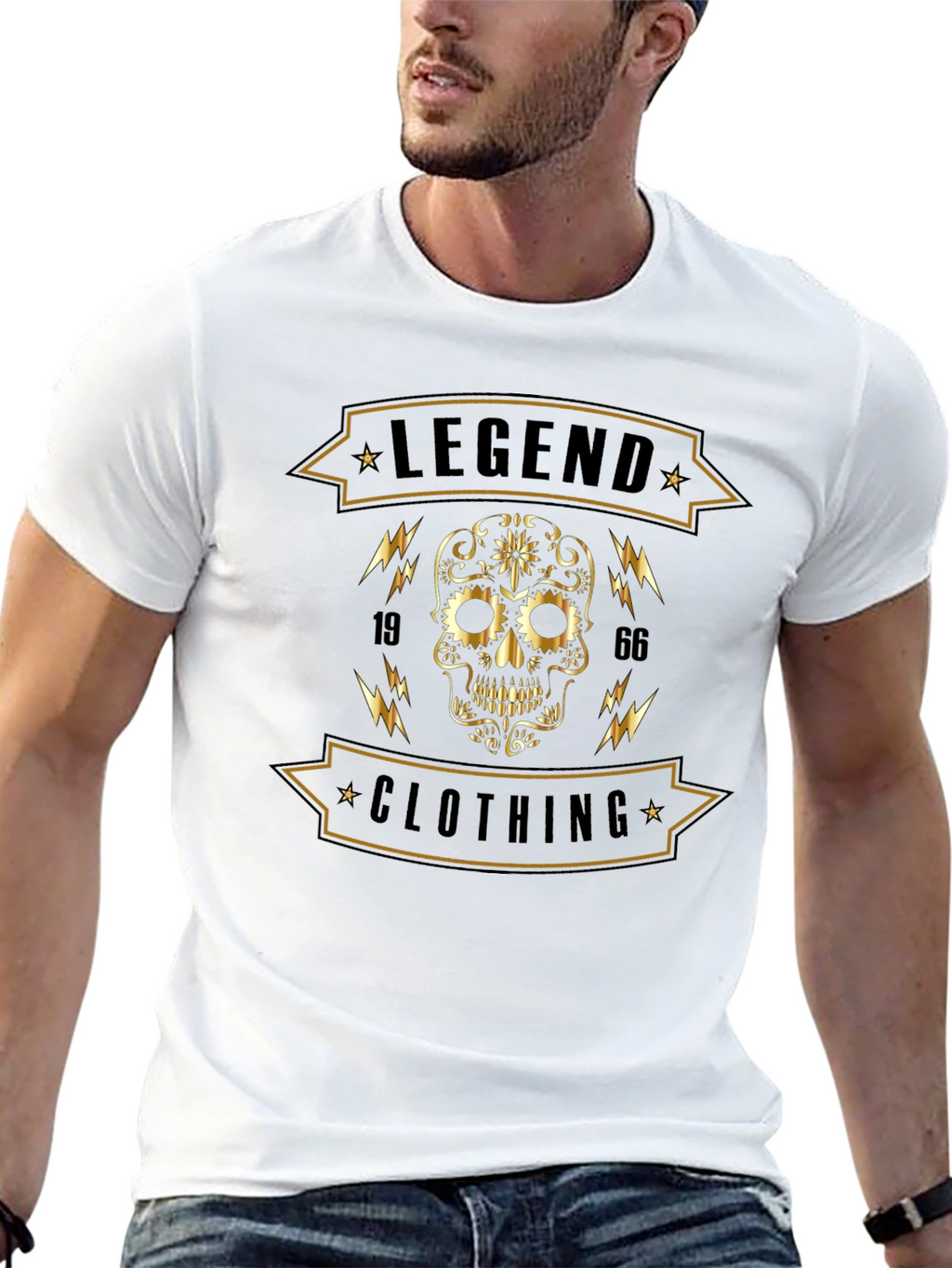 Legend Clothing Black T-Shirt with Skull Graphic