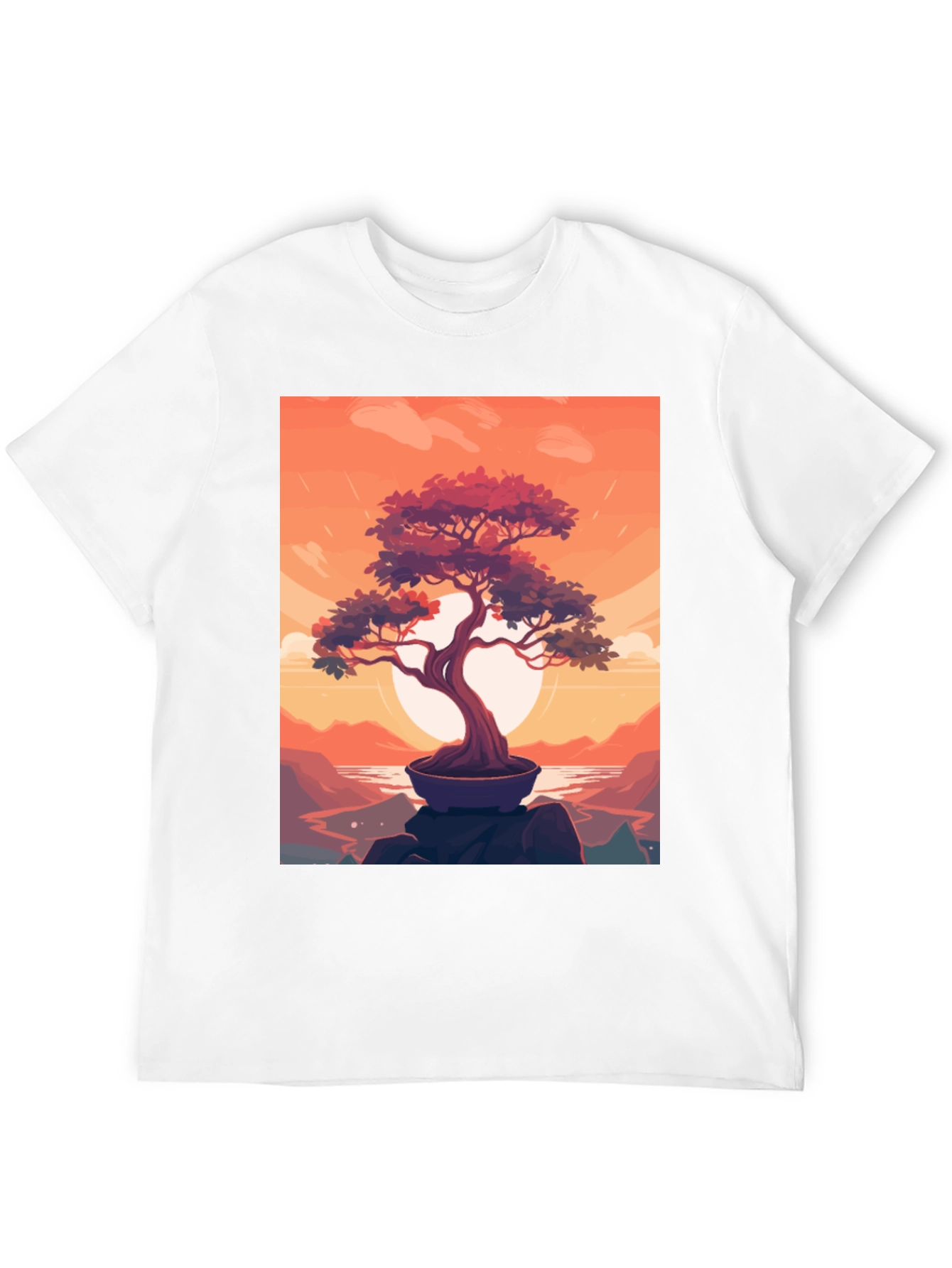 Bonsai Sunset Graphic Tee - Zen Style