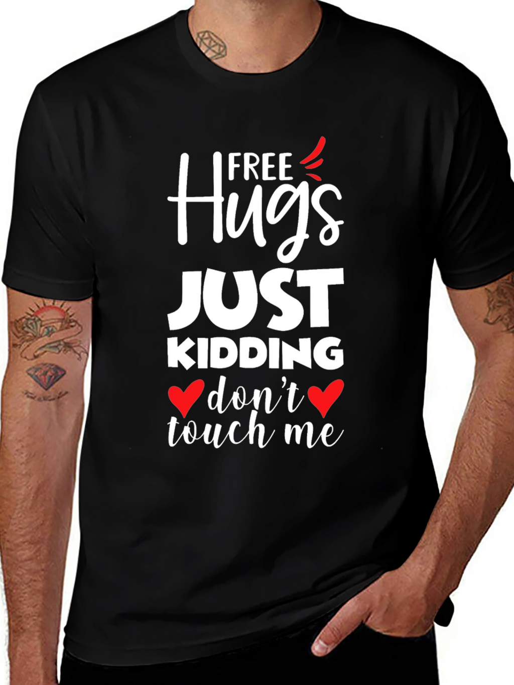 Free Hugs Just Kidding Graphic T-Shirt