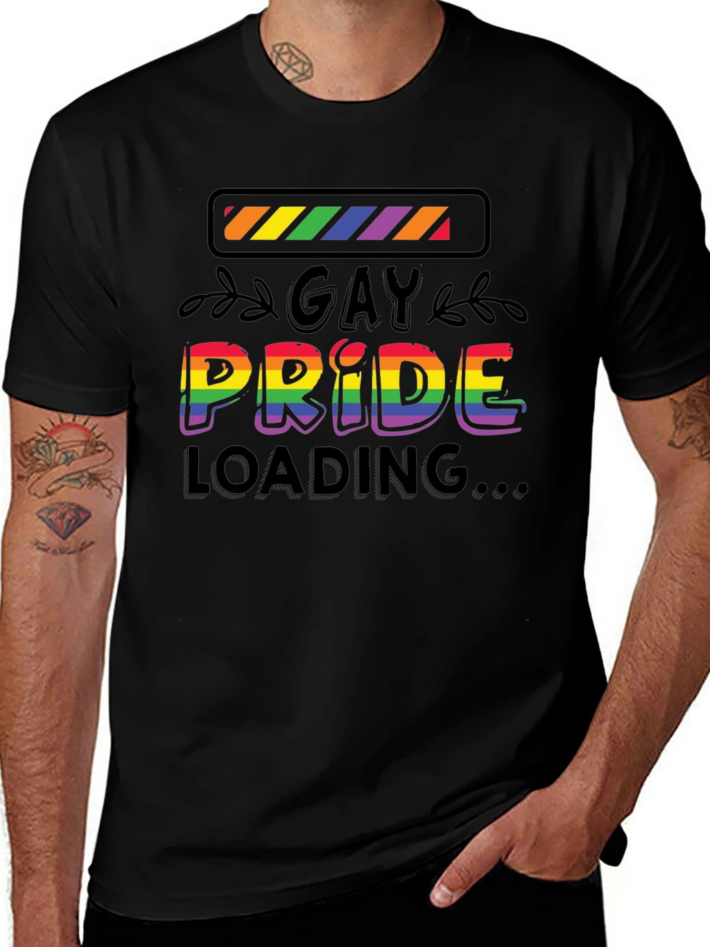 Gay Pride Loading T-Shirt - Black Cotton Blend Tee