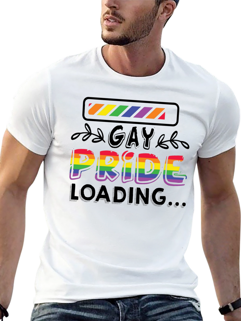 Gay Pride Loading T-Shirt - Black Cotton Blend Tee