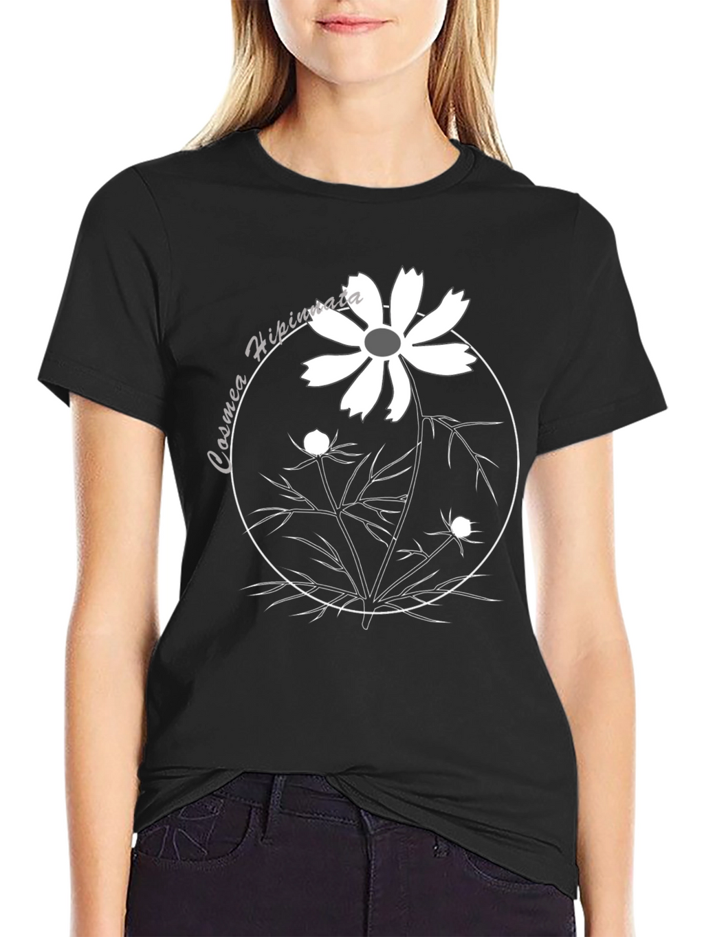 Cosmos Flower Graphic Tee - Black