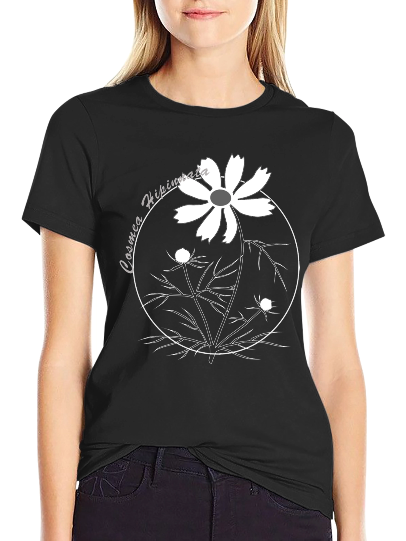 Cosmos Flower Graphic Tee - Black