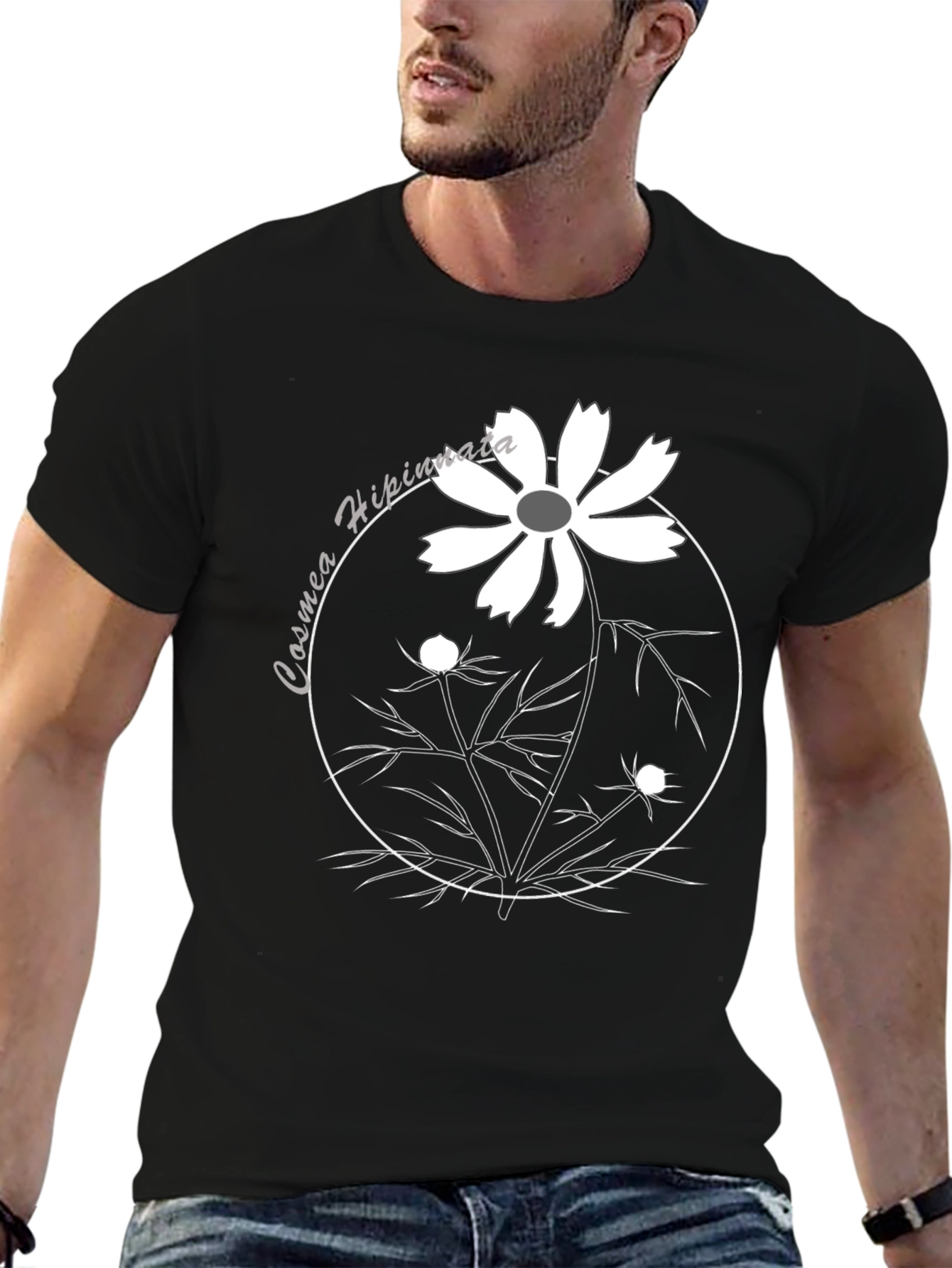 Cosmos Flower Graphic Tee - Black