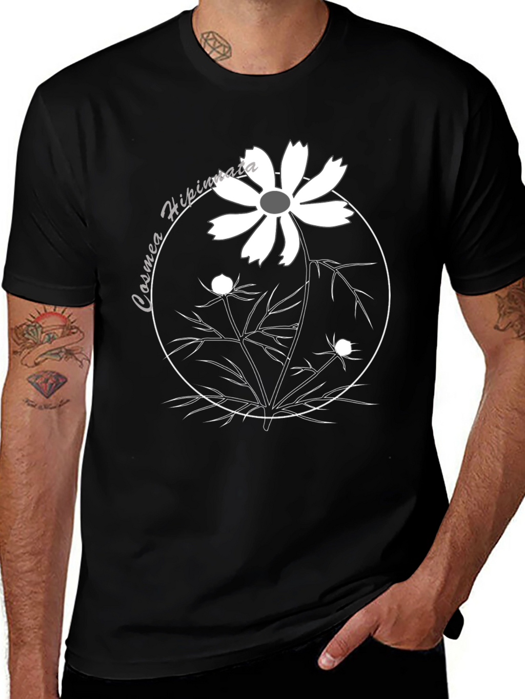 Cosmos Flower Graphic Tee - Black