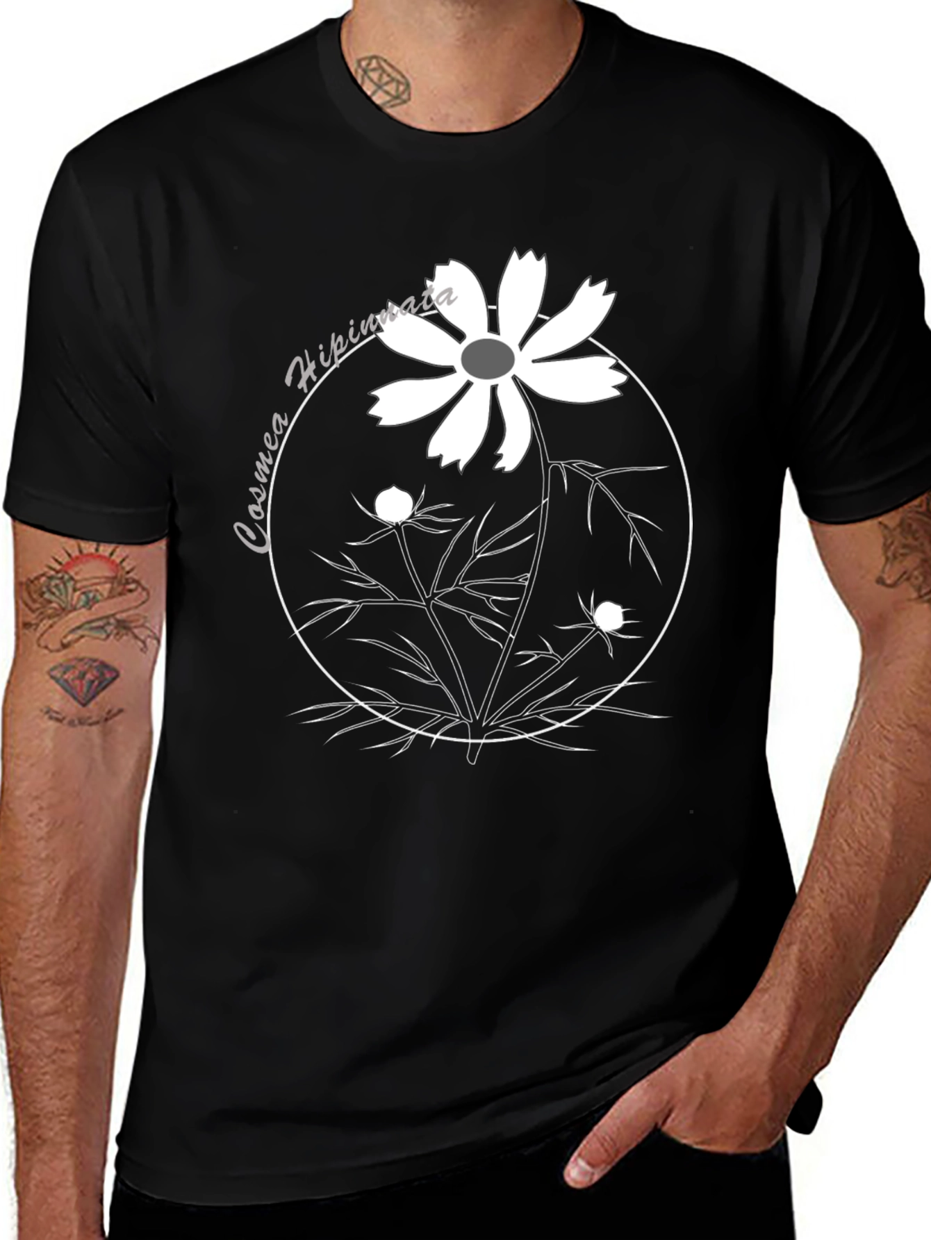 Cosmos Flower Graphic Tee - Black