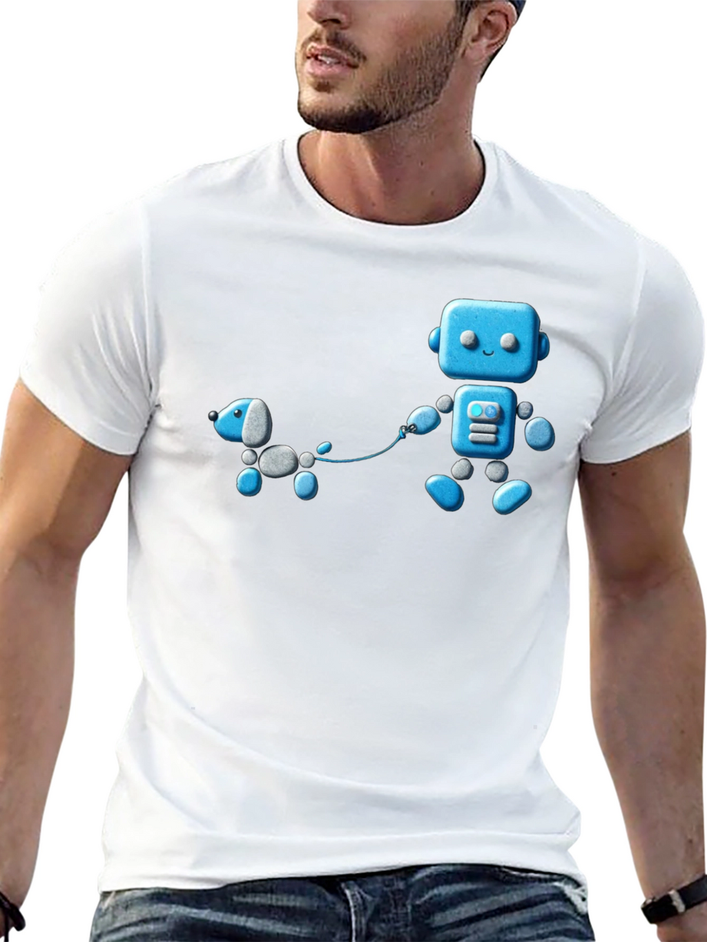 Robot and Dog Graphic T-Shirt - Unisex Black Tee