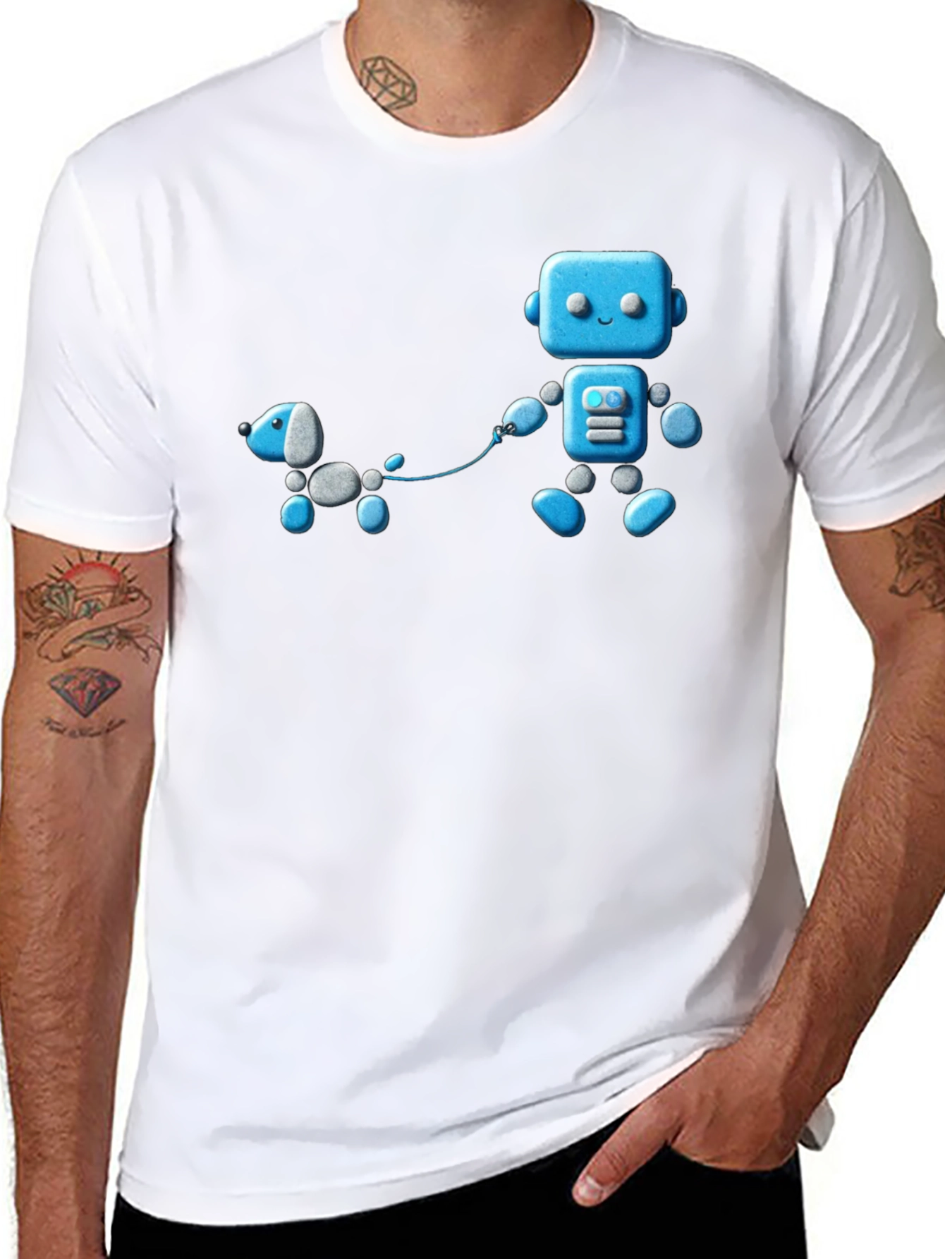 Robot and Dog Graphic T-Shirt - Unisex Black Tee