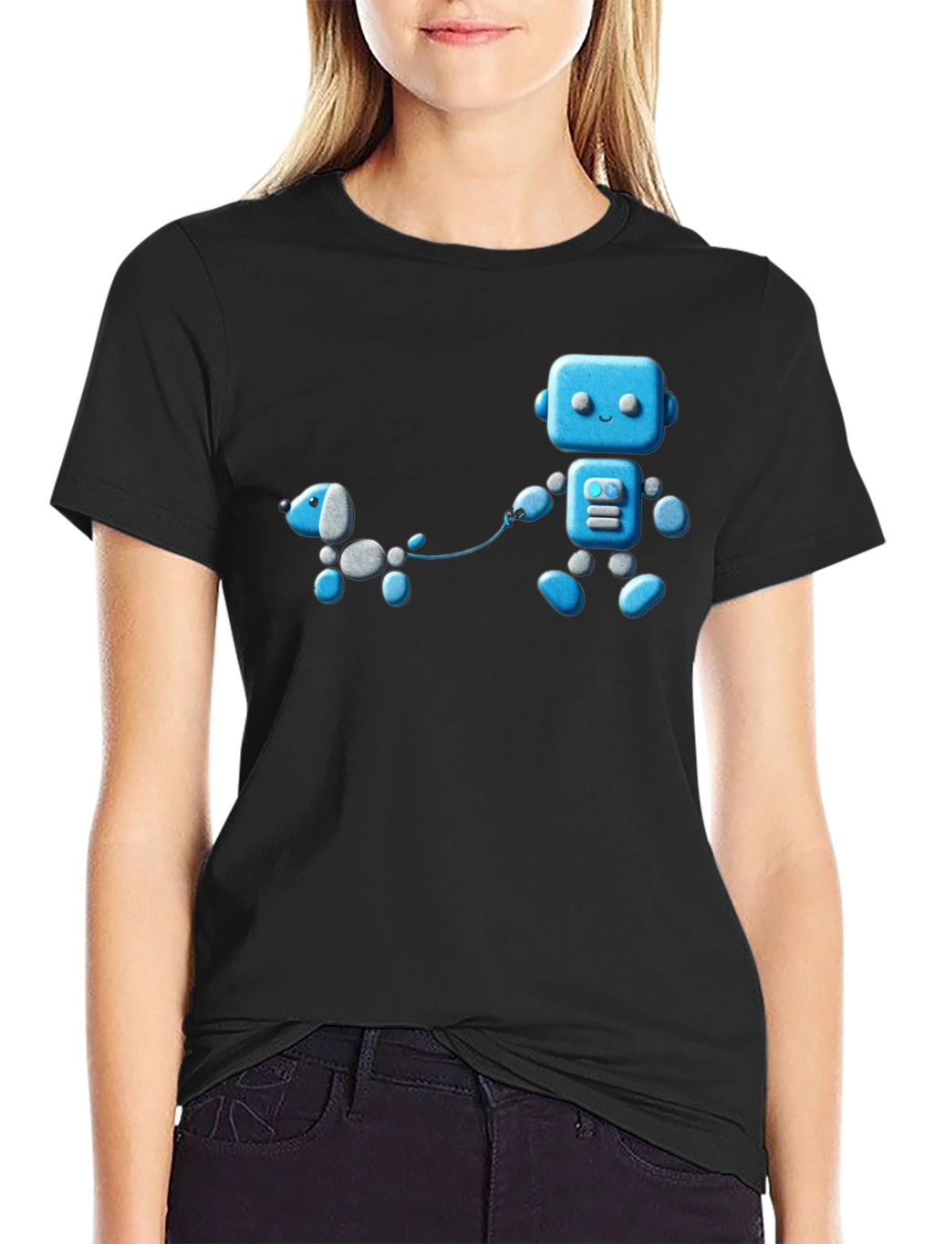 Robot and Dog Graphic T-Shirt - Unisex Black Tee