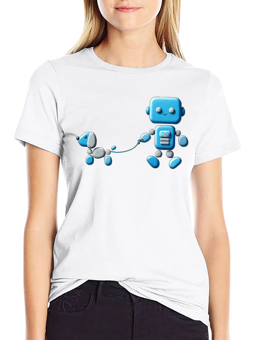 Robot and Dog Graphic T-Shirt - Unisex Black Tee