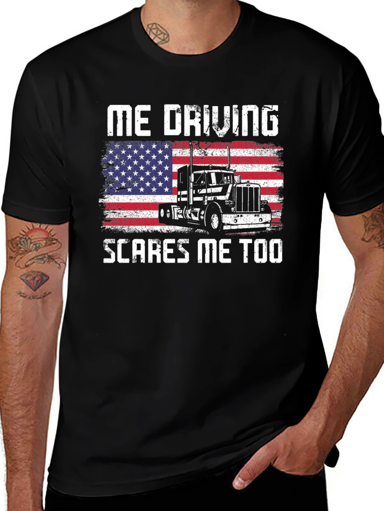 Me Driving Scares Me Too Trucker T-Shirt