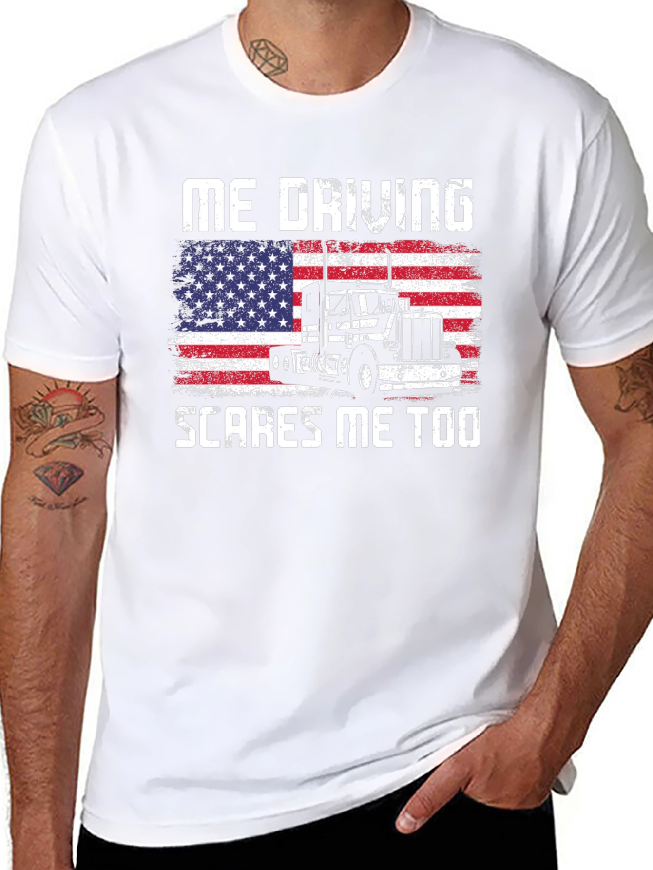 Me Driving Scares Me Too Trucker T-Shirt