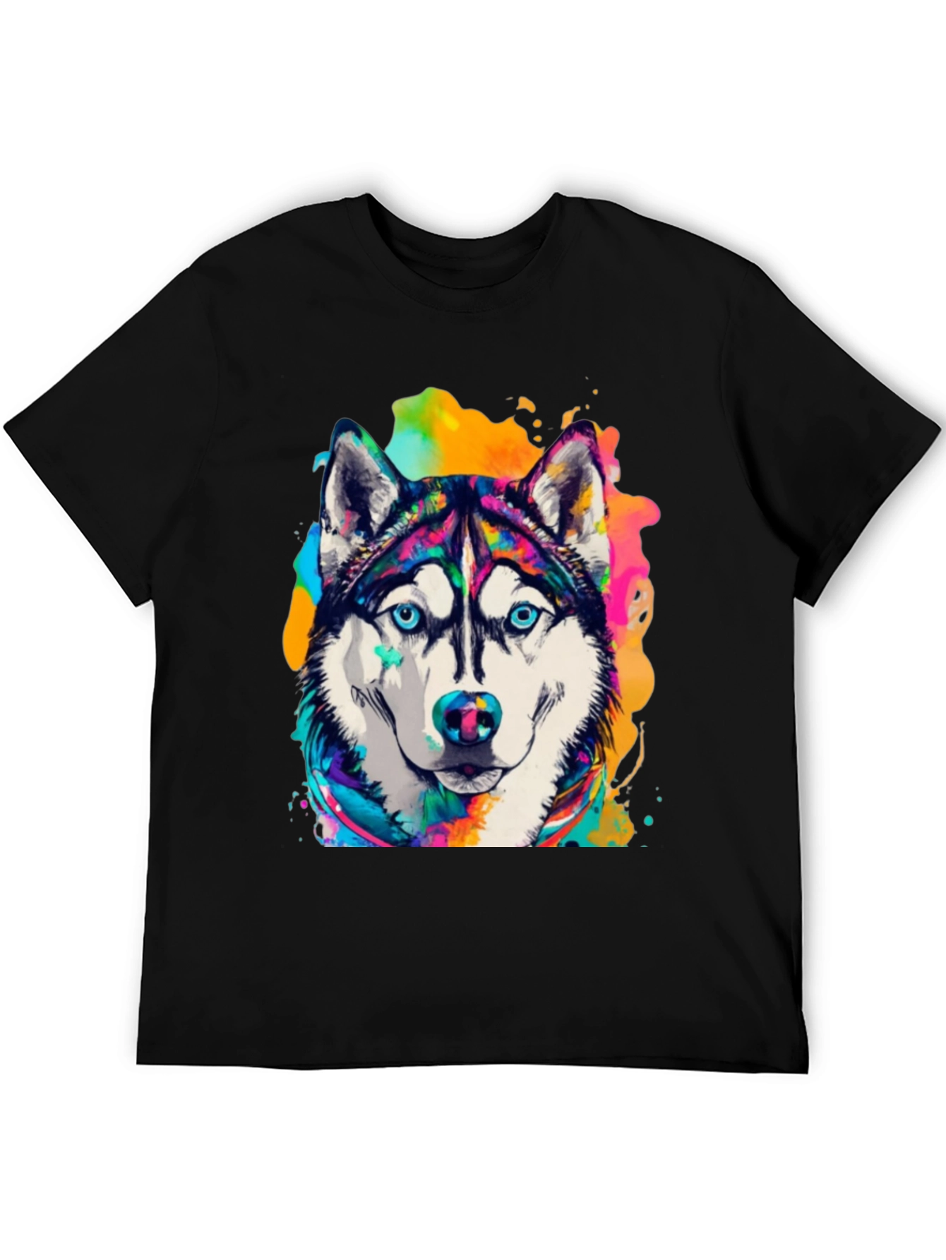 Husky Dog Art T-Shirt - Vibrant Watercolor Design
