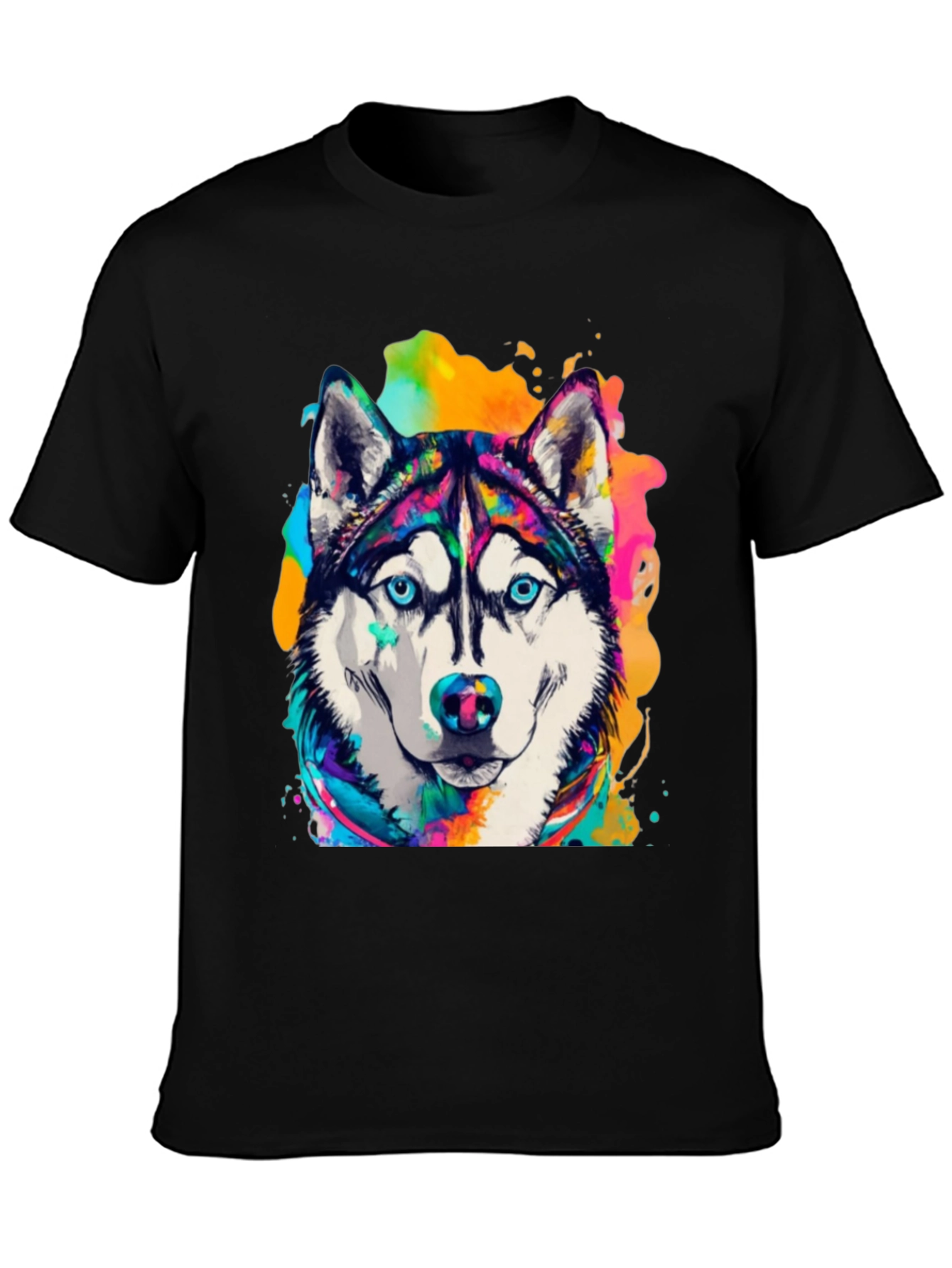 Husky Dog Art T-Shirt - Vibrant Watercolor Design