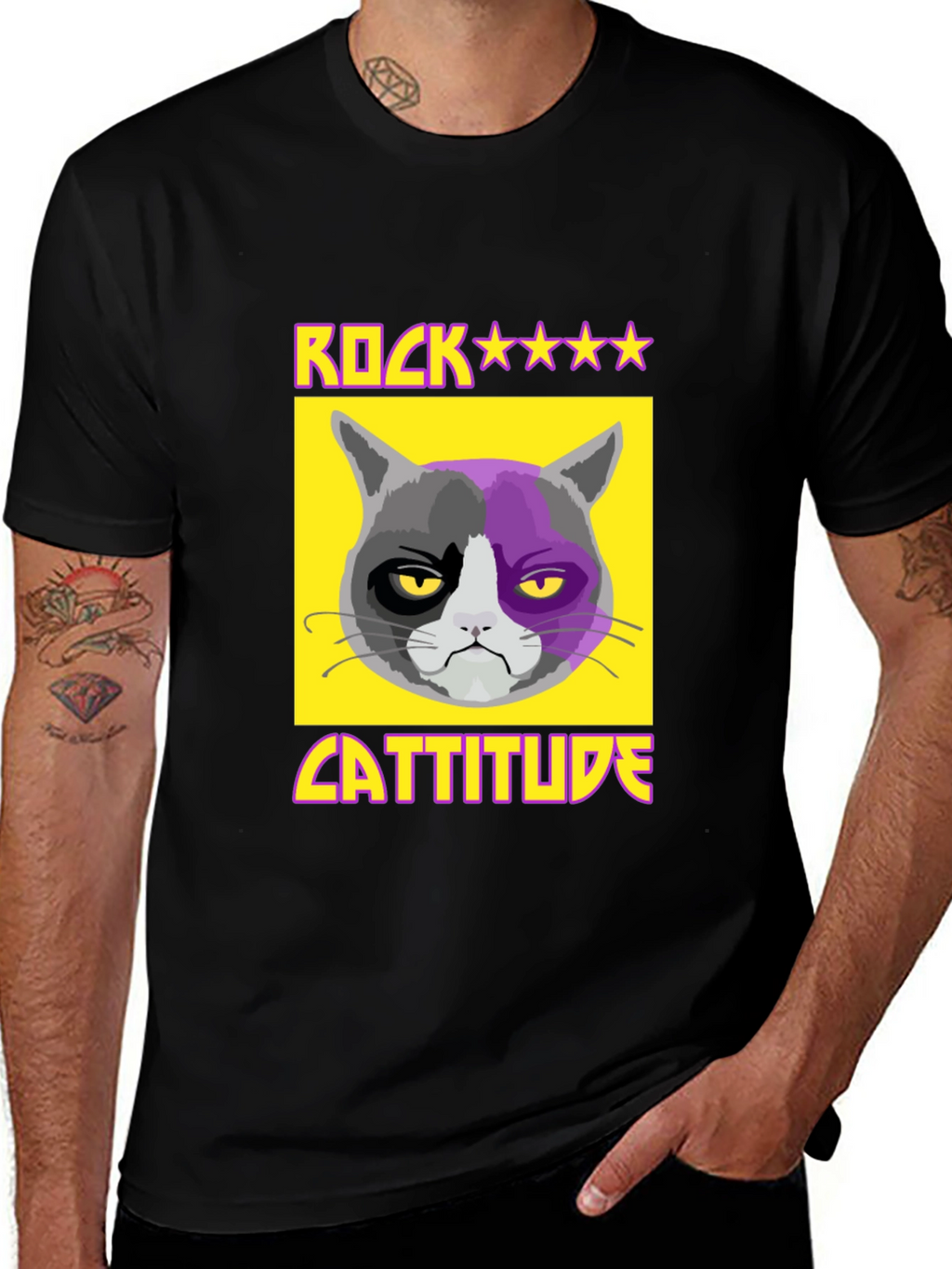Rock Cattitude Graphic T-Shirt - Grumpy Cat Tee