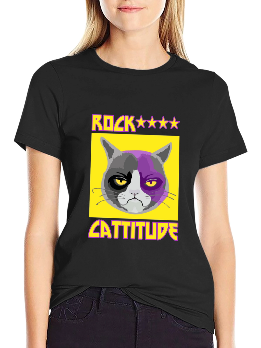 Rock Cattitude Graphic T-Shirt - Grumpy Cat Tee