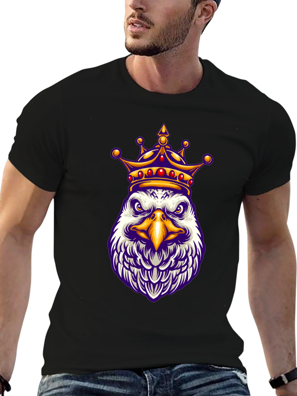 Eagle King Graphic Tee - Black Cotton Blend Shirt