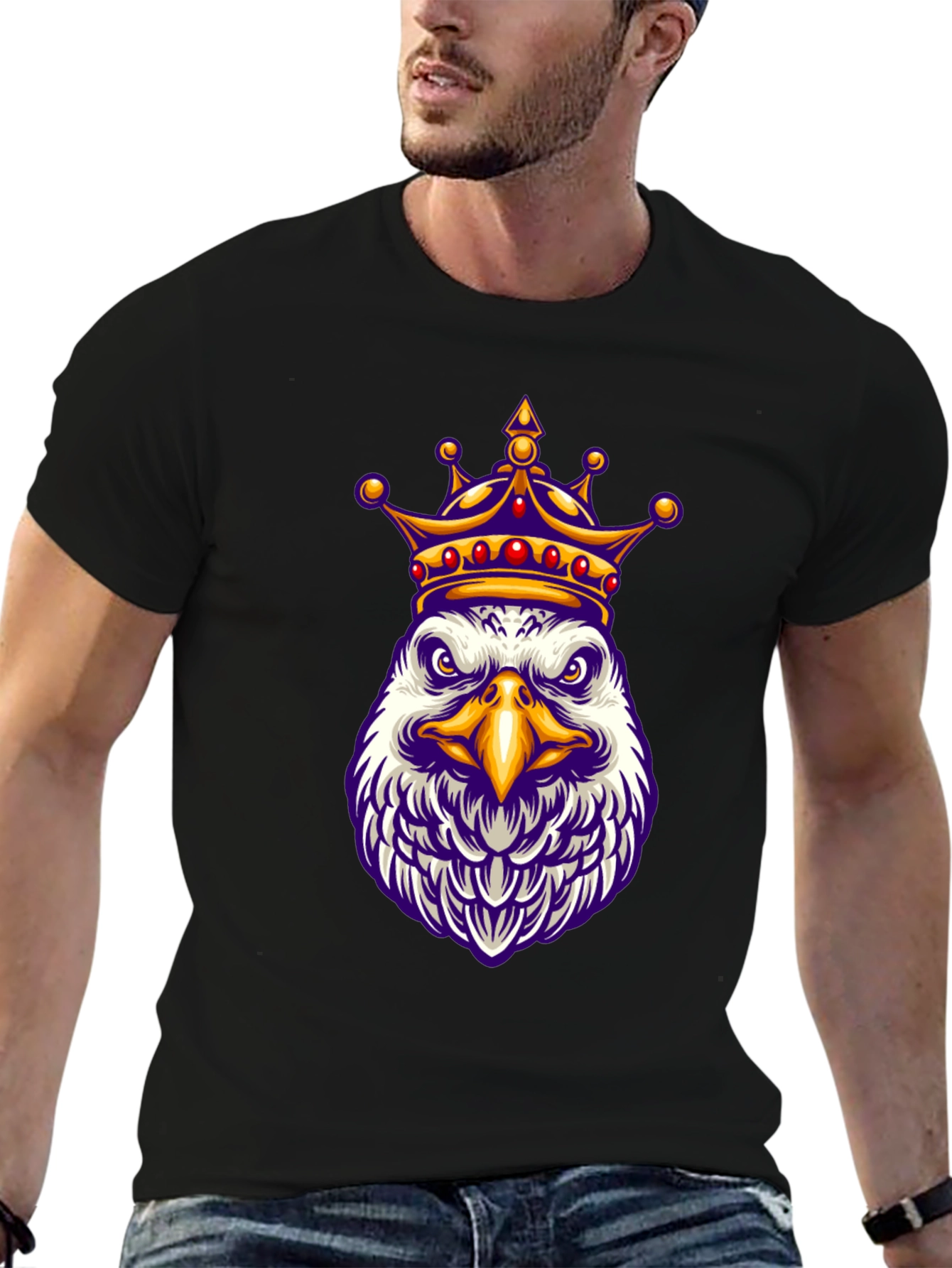 Eagle King Graphic Tee - Black Cotton Blend Shirt