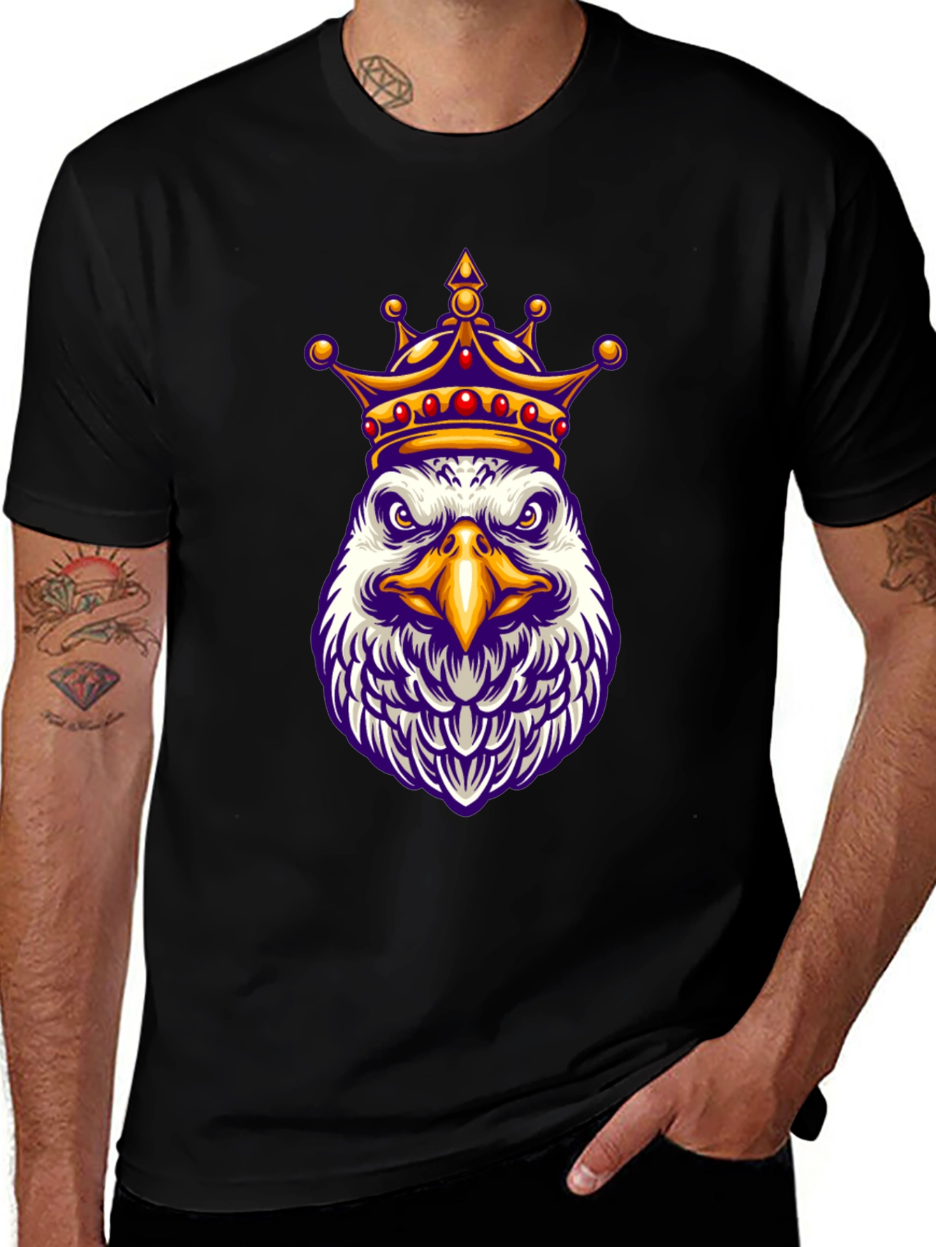 Eagle King Graphic Tee - Black Cotton Blend Shirt