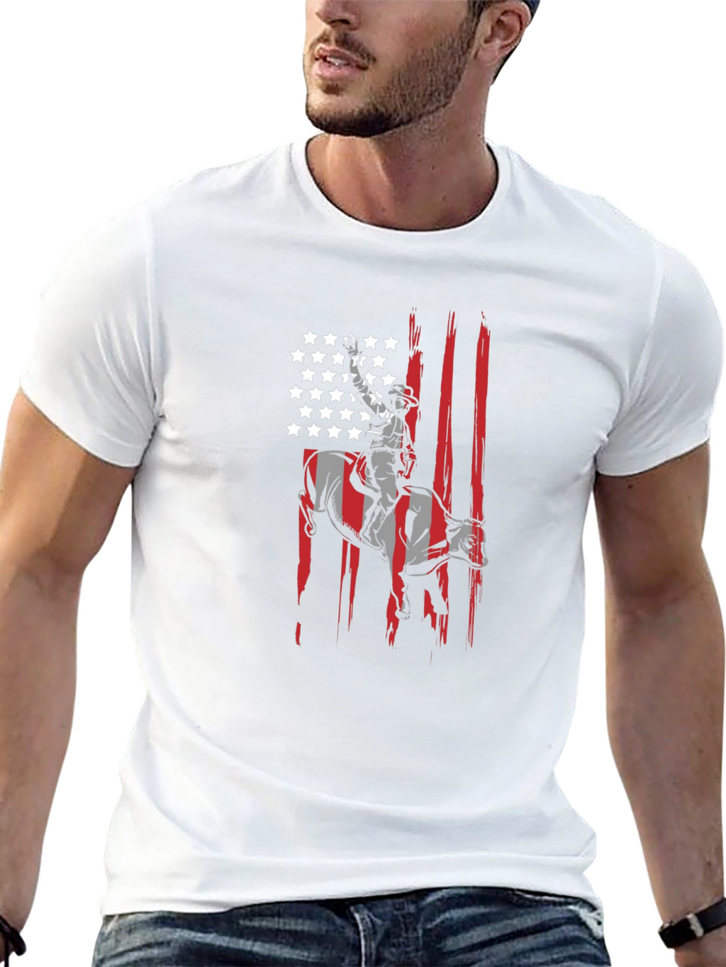 Cowboy Bull Rider USA Flag Graphic T-Shirt